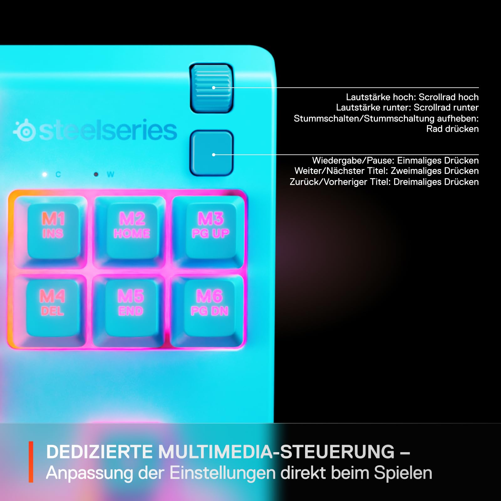 SteelSeries Apex 3 TKL Aqua RGB Gaming-Tastatur – Kompakter Tenkeyless-Formfaktor – 8-Zonen-RGB-Beleuchtung – Wasser- und Staubresistenz – Flüsterleise Gaming-Switches - DE Layout QWERTZ – Bild 6