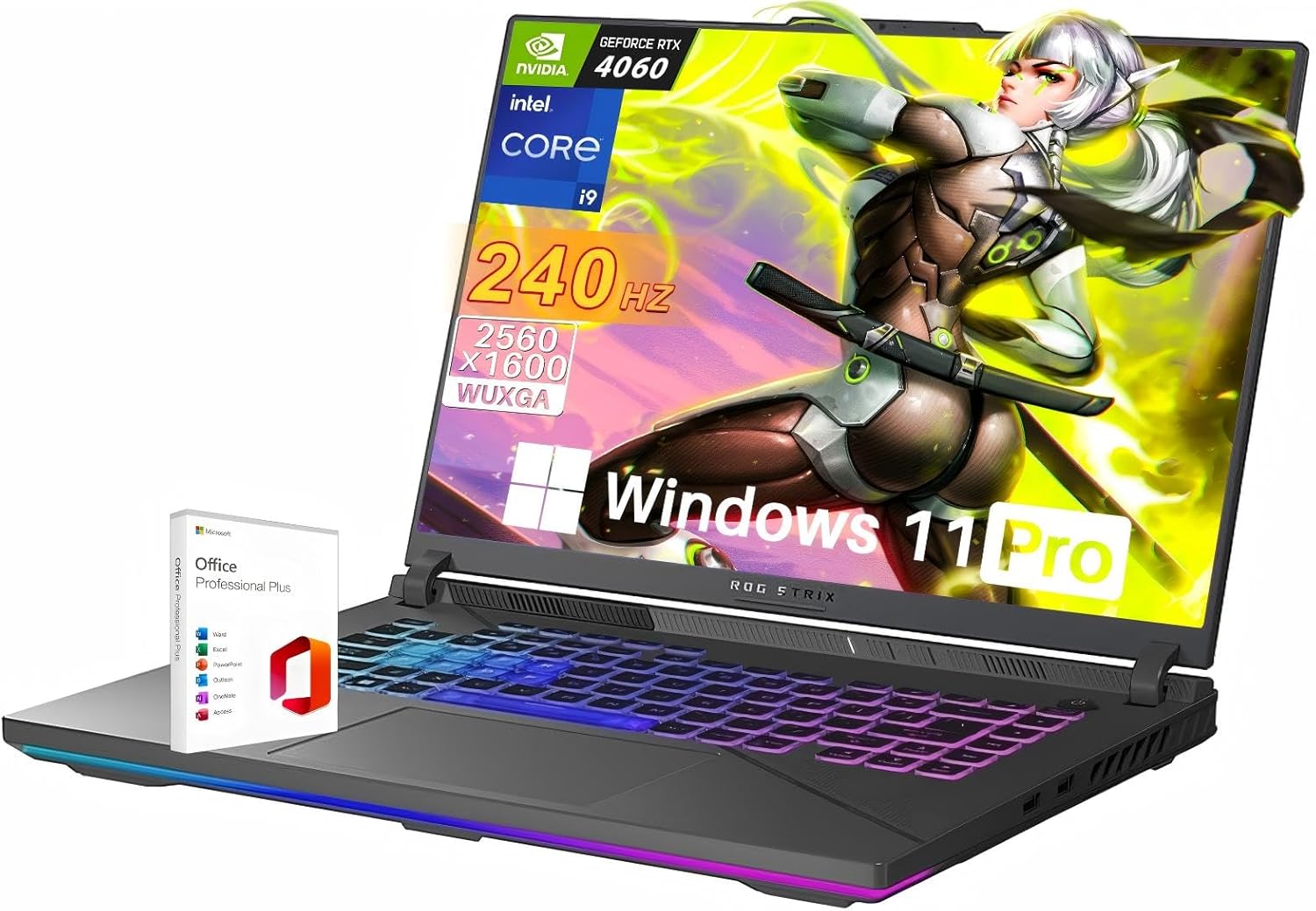 ASUS ROG Strix G16 Gaming Laptop, 16" 240 Hz QHD+ WQXGA, 14th Gen 24-Core i9-14900HX, GeForce RTX 4060, 64 GB DDR5, 2 TB SSD, Backlit KB, Wi-Fi 6E, Win 11 Pro, Office Lifetime License+Designed Mouse