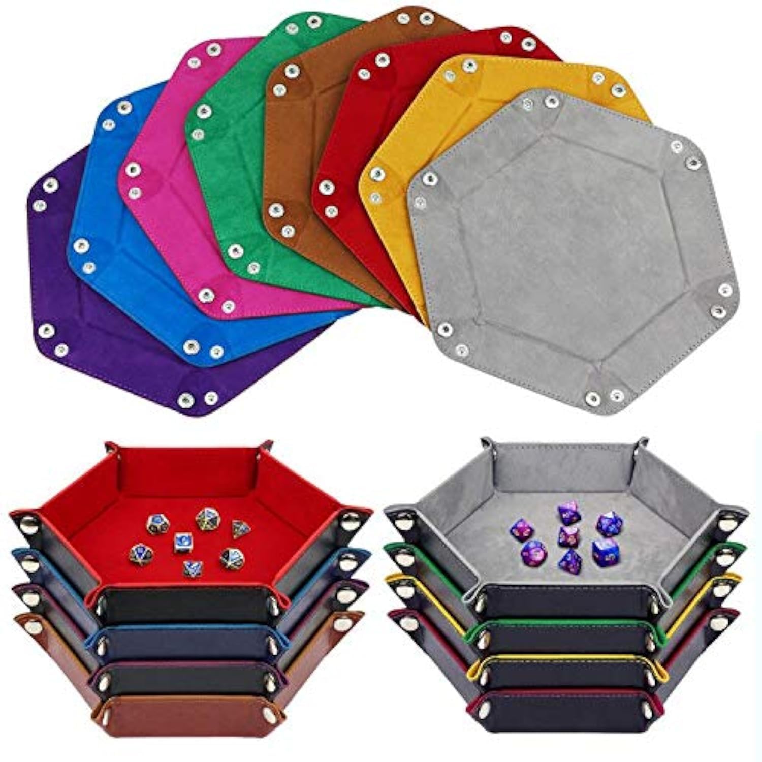 K.T. Fancy Dice Tray 8 Pieces Folding D&D Dice Tray Dice Holder Storage Box for Dice Rolling Tray PU Leather and Velvet.