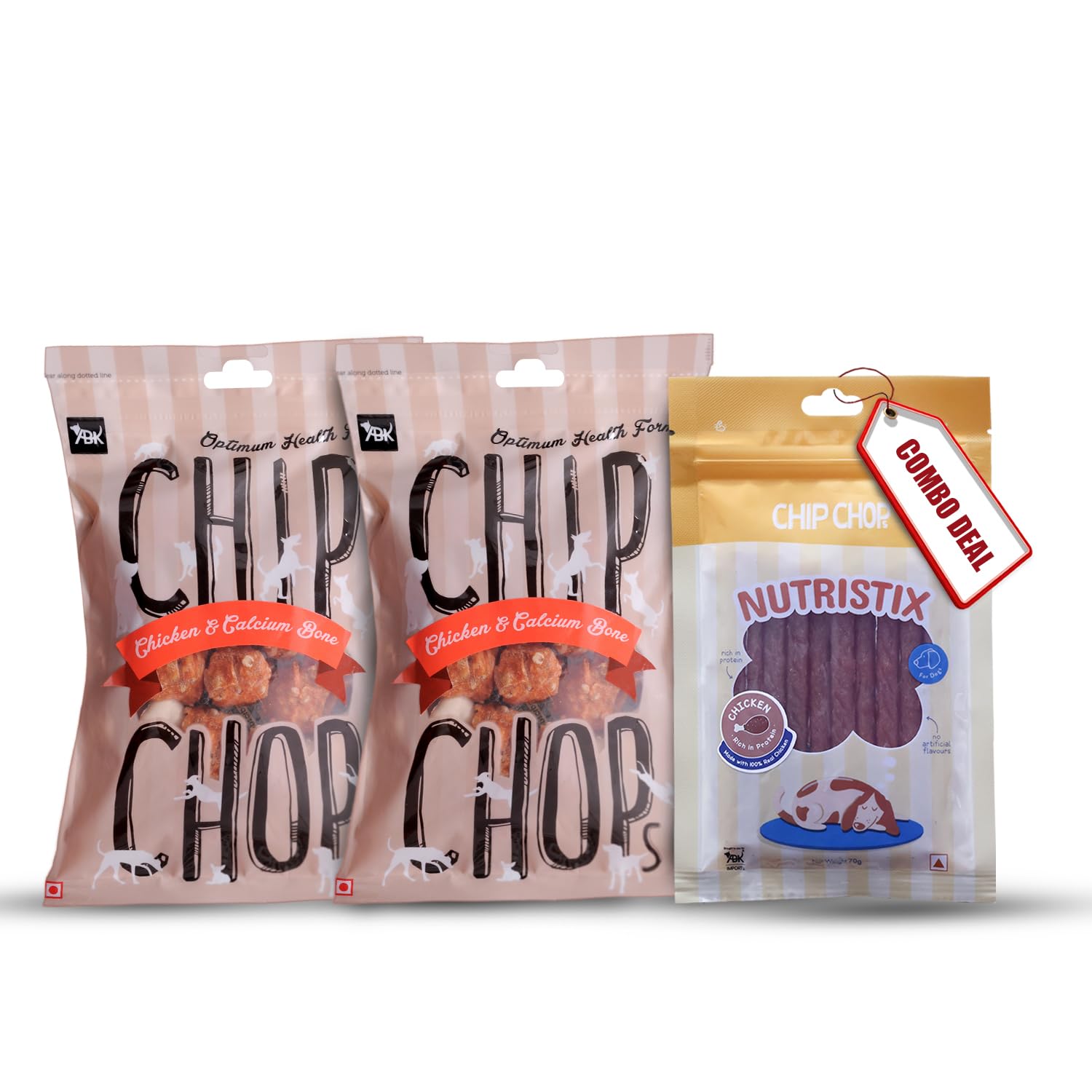 Chip Chops Dog Treat Combo (2 Pack of Chicken & Calcium Bone, 70 gm and 1 Pack of Chicken Flavour Nutristix, 70 gm) - Protein Rich Snacks for All Dog Breeds (B0C8B5TDBR) Amazon Price History, Amazon Price Tracker