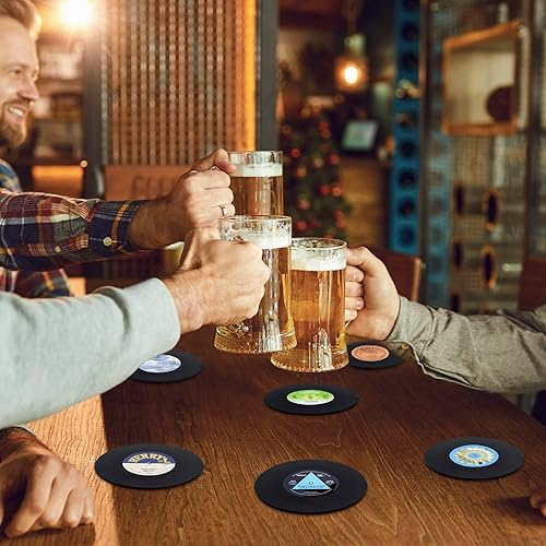 Miniatura 3 de Valdivia Posavasos retro para discos de vinilo con reproductor, 6 posavasos de música para bebidas, decoración del hogar y mesa auxiliar, regalos de