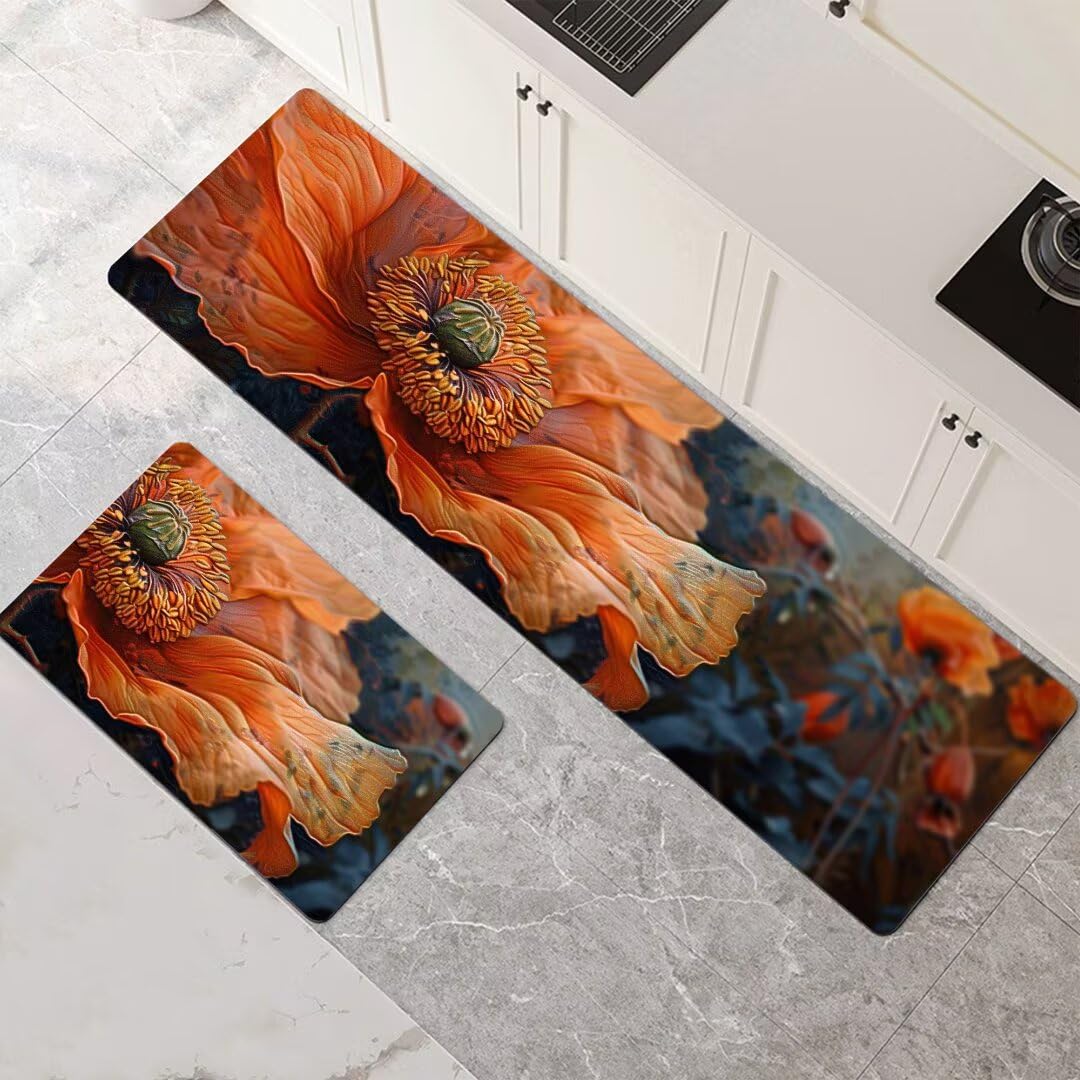 Alfombras de cocina de 2 piezas naranjas, juego de alfombrillas lavables de 50x80 y 50x150 cm