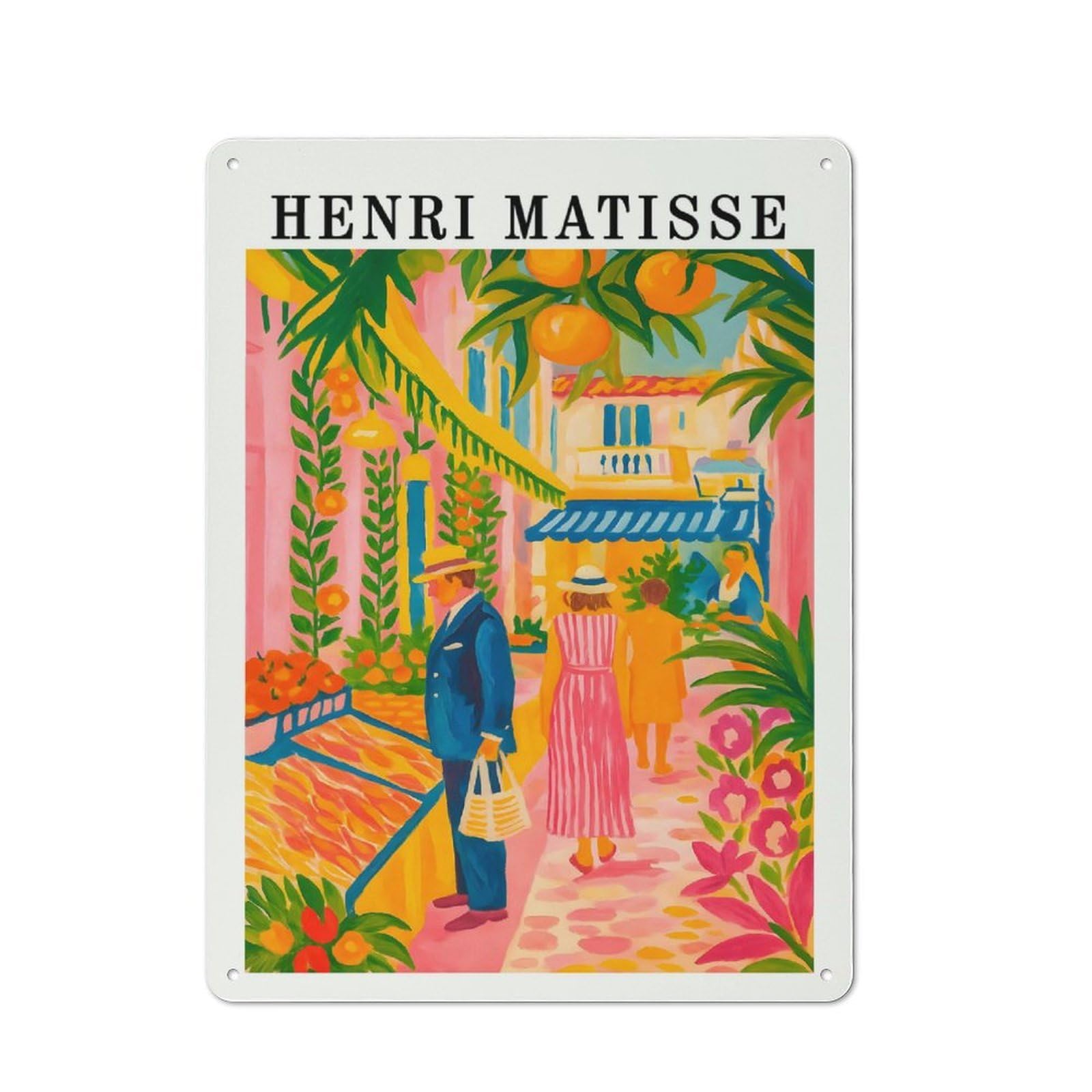 Classic Henri Matisse Style Market Scene Painting Metal Wall Art Sign 40x30cm, Vintage Wall Decor for Lounge, Study, Pub Or Wall Gallery