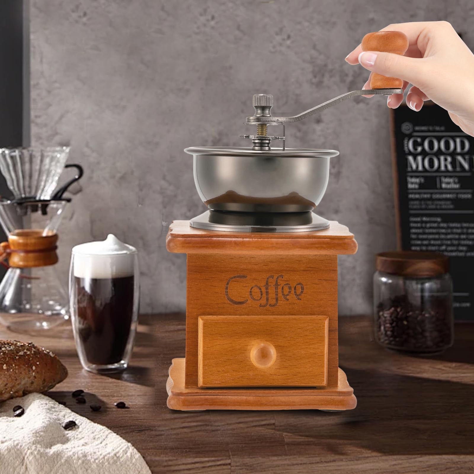 Macinacaffè manuale, macinacaffè manuale, 9,5 cm x 6,5 cm x 16 cm, in acciaio inox regolabile, portatile, macina conica con manovella per macinare il caffè a casa
