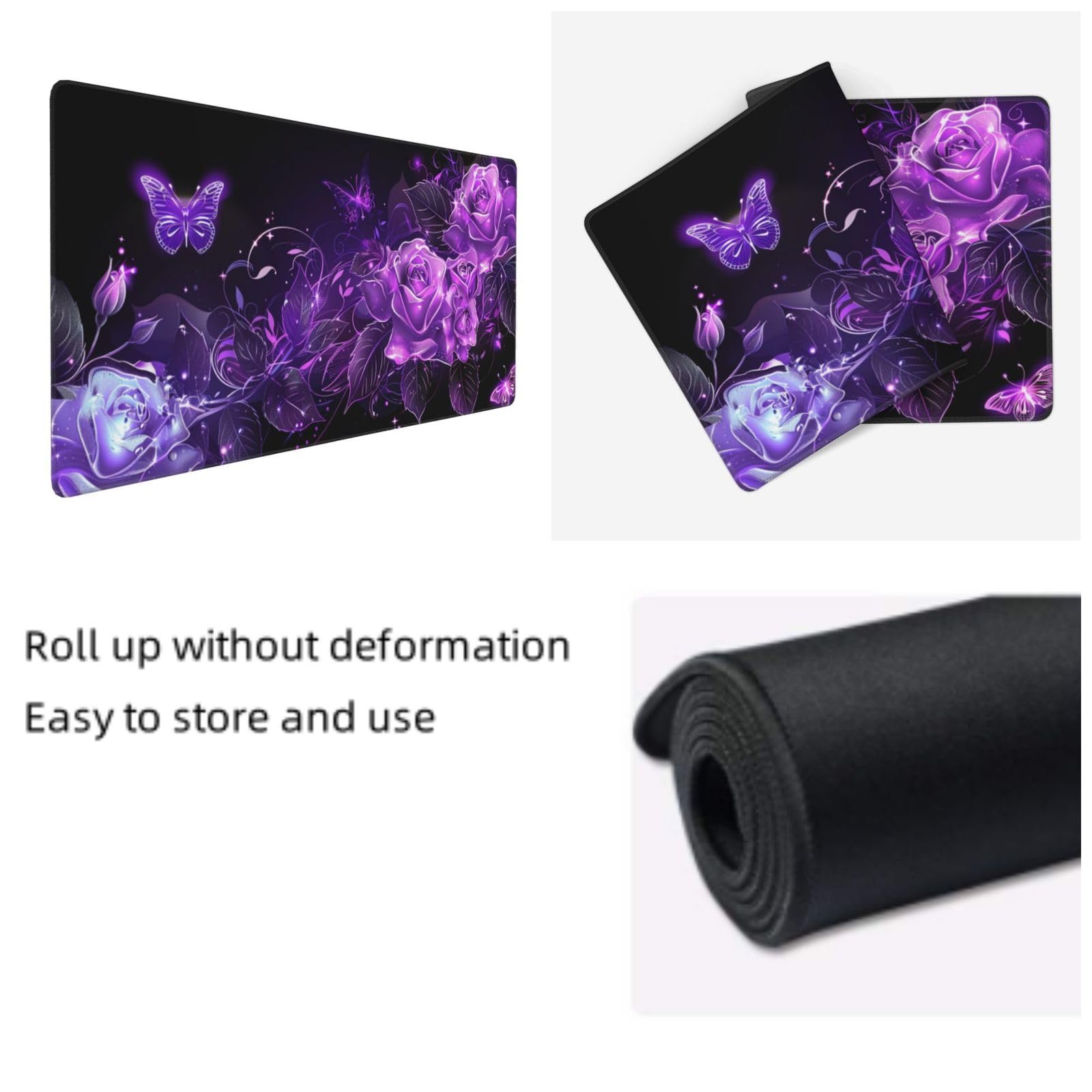 Tappetino Mouse XXL Fiore & Viola, 100 x 50 cm Tappetino da Scrivania G450 | Tappetino per Mouse, Base in Gomma Antiscivolo, Superficie Impermeabile, Bordi Cuciti, Tappetino Scrivania per Ufficio, Gioco
