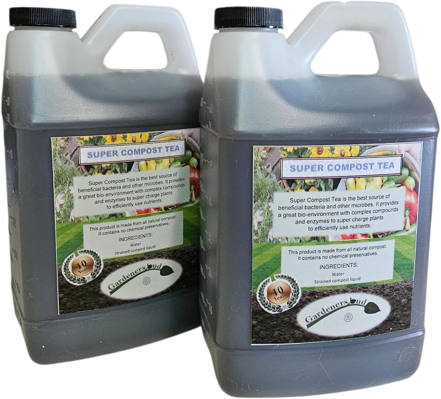 Super Compost Tea (128 oz - 1 Gallon, in Two Half Gallon Bottles) Natural and Organic for Plant Food, Nutrient, Fertilizer and Growth Efficiency