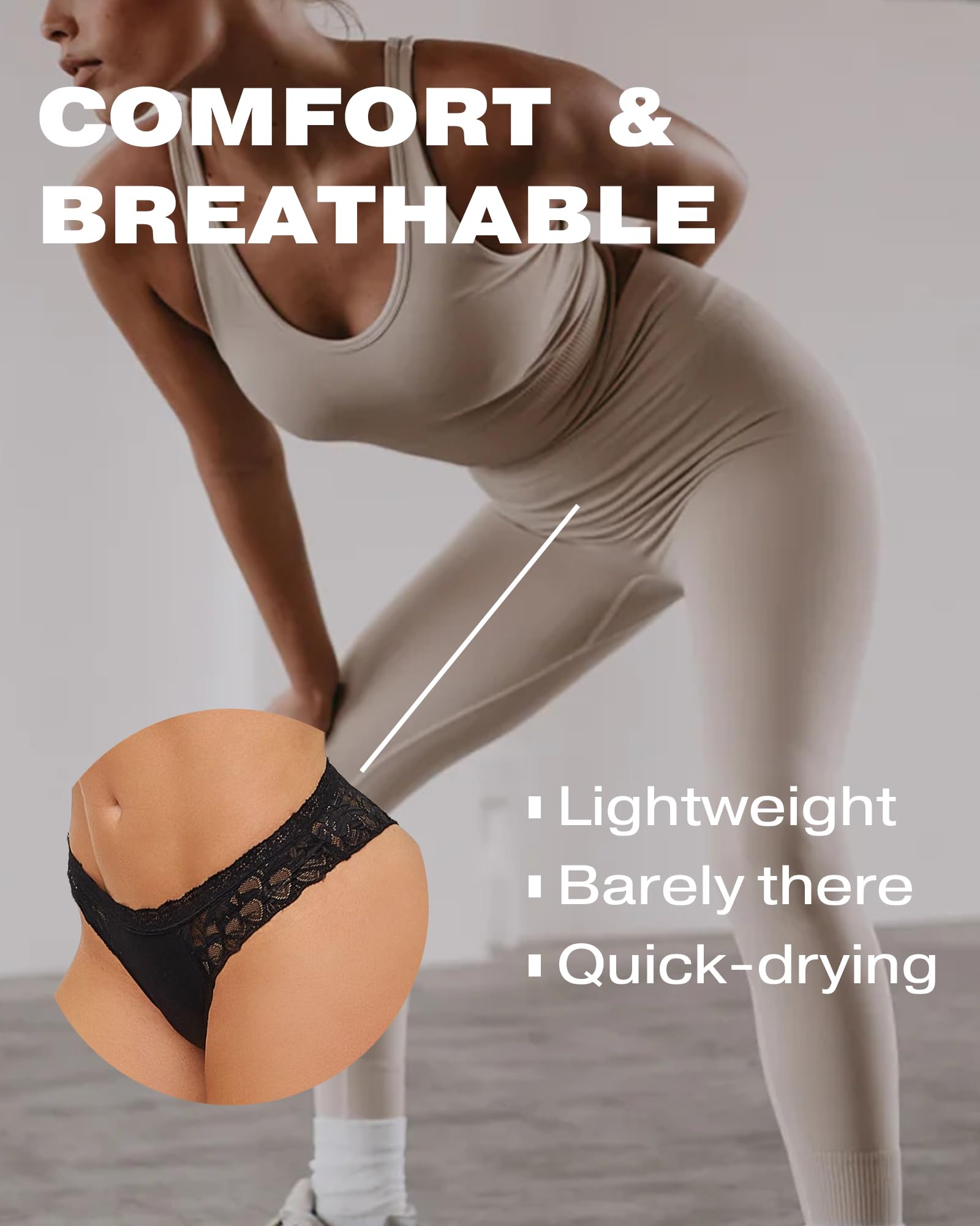 ROSYCORAL Sexy Underwear for Women Lace Cheeky Soft Hipster Low Rise Breathable Undies Cotton Bikini Panties 6 Pack