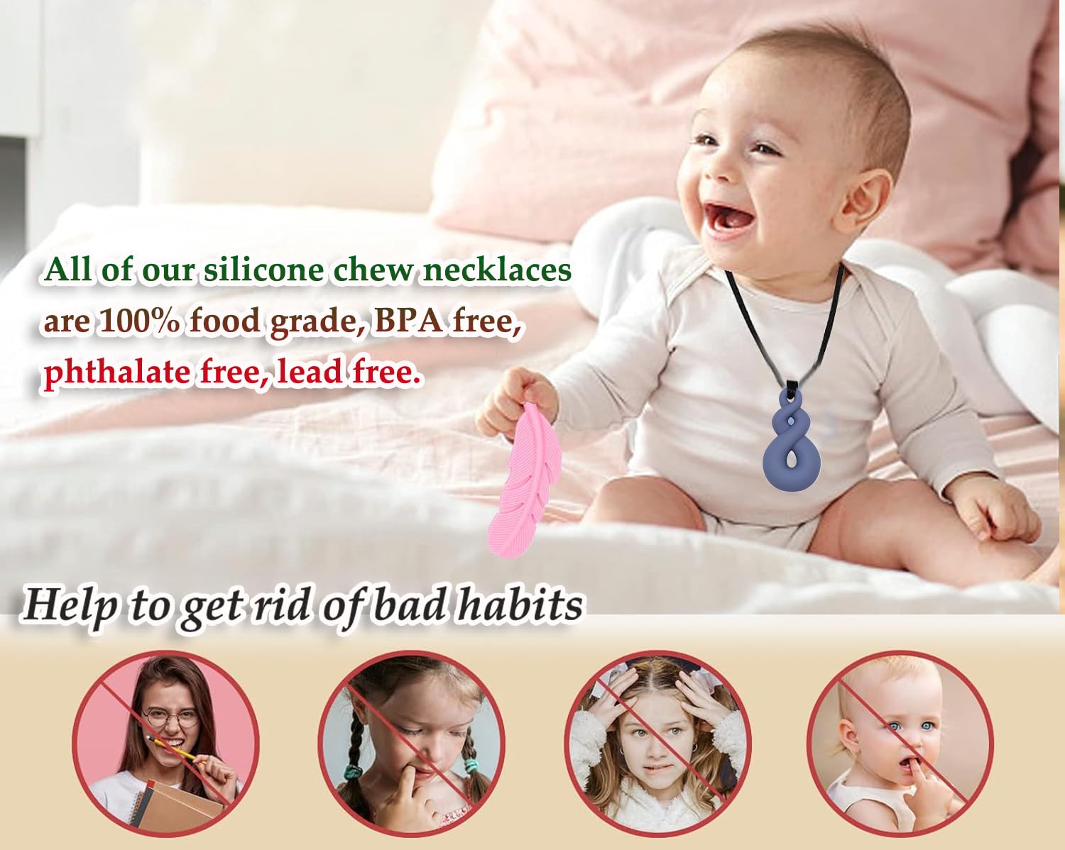CLDY Collana masticabile per bambini, collana masticabile per bambini, 5 pezzi Collana sensoriale masticabile, senza BPA