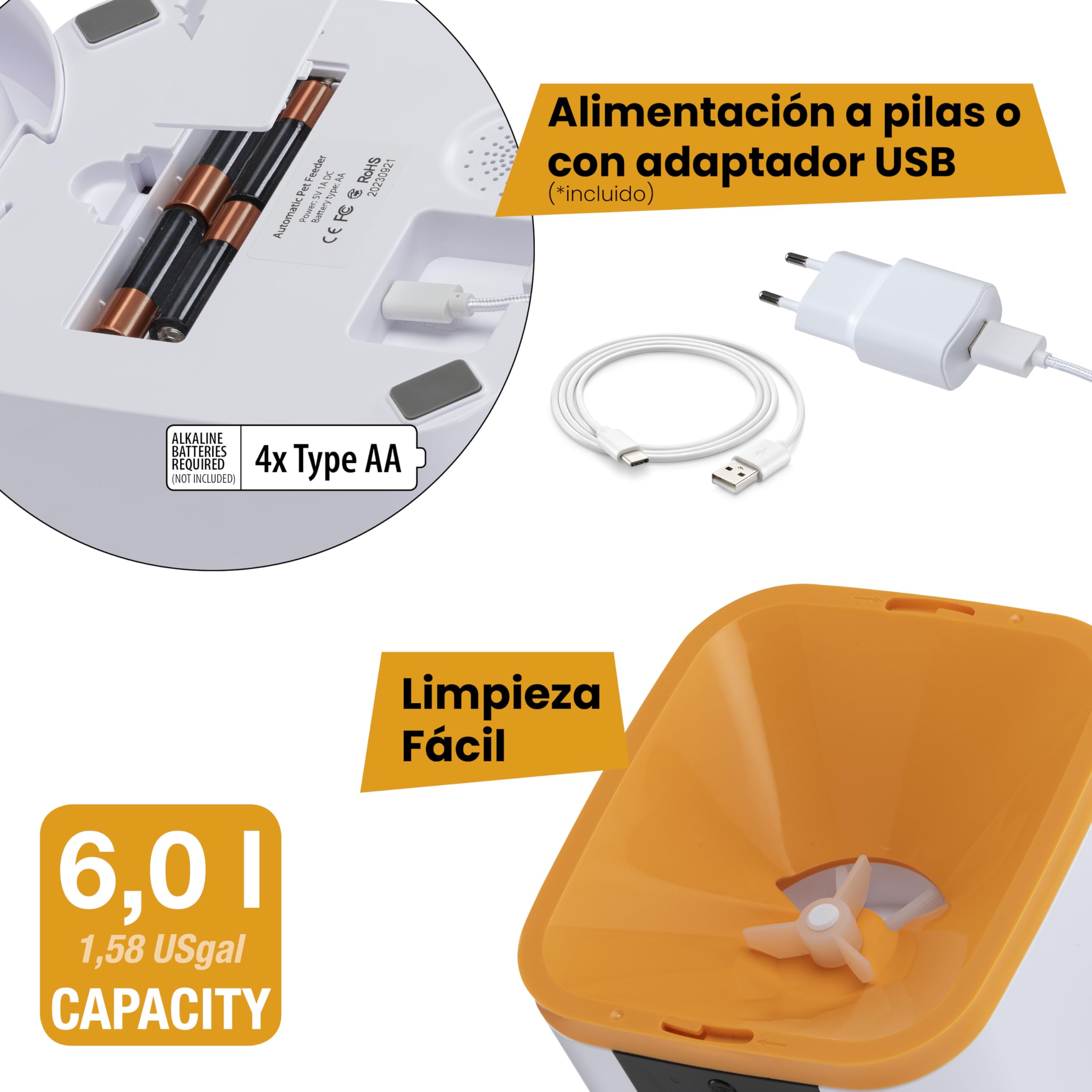Ferplast Comedero Gato Automatico Risto Pet Smart Dispensador Comida Gatos, Comedero Perro Automatico, WiFi, 6 L, Control vía App, Cámara de Visión Nocturna, Micrófono, Cuenco de Acero Inoxidable