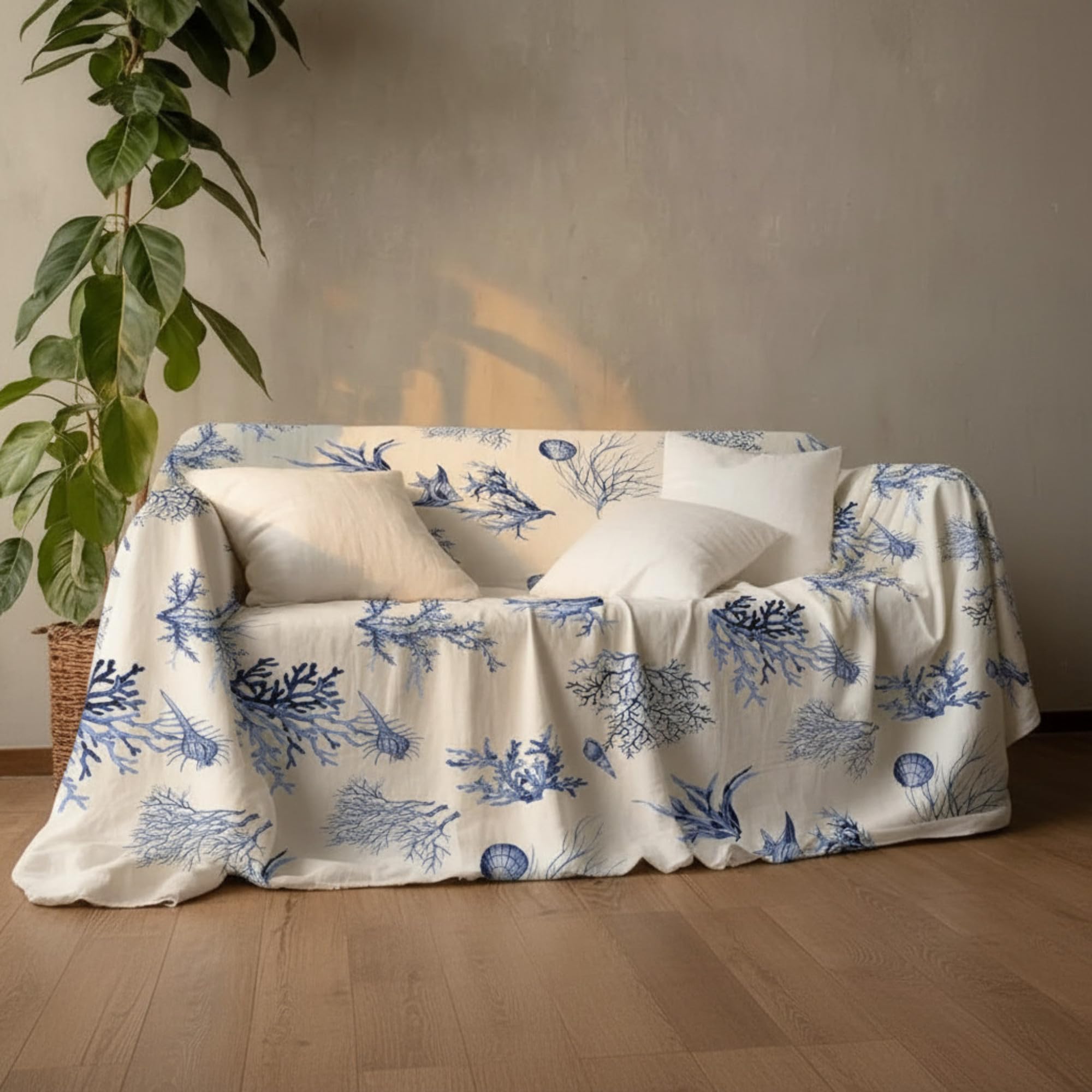 L'Emporio Casa Telo Arredo Fantasia Copridivano Copriletto in Cotone Panama, Granfoulard, 160x260-260x280-360x280 cm, Made in Italy (Corallo, 360x280)