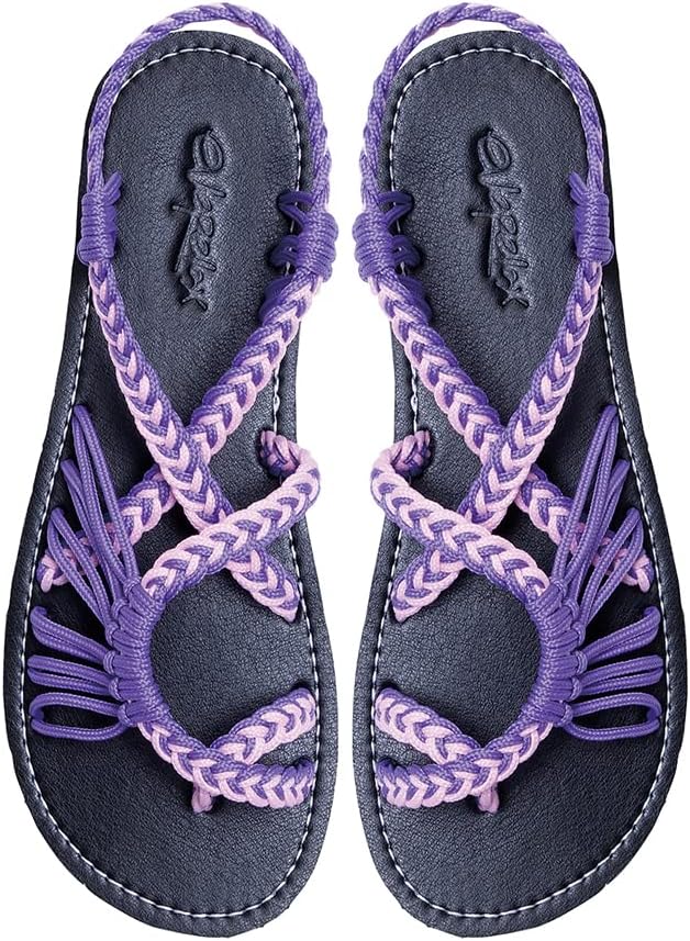 Women's Hand-woven Flat sandals, Lightweight Perfect for the Beach Walking Casual Womens Shoes