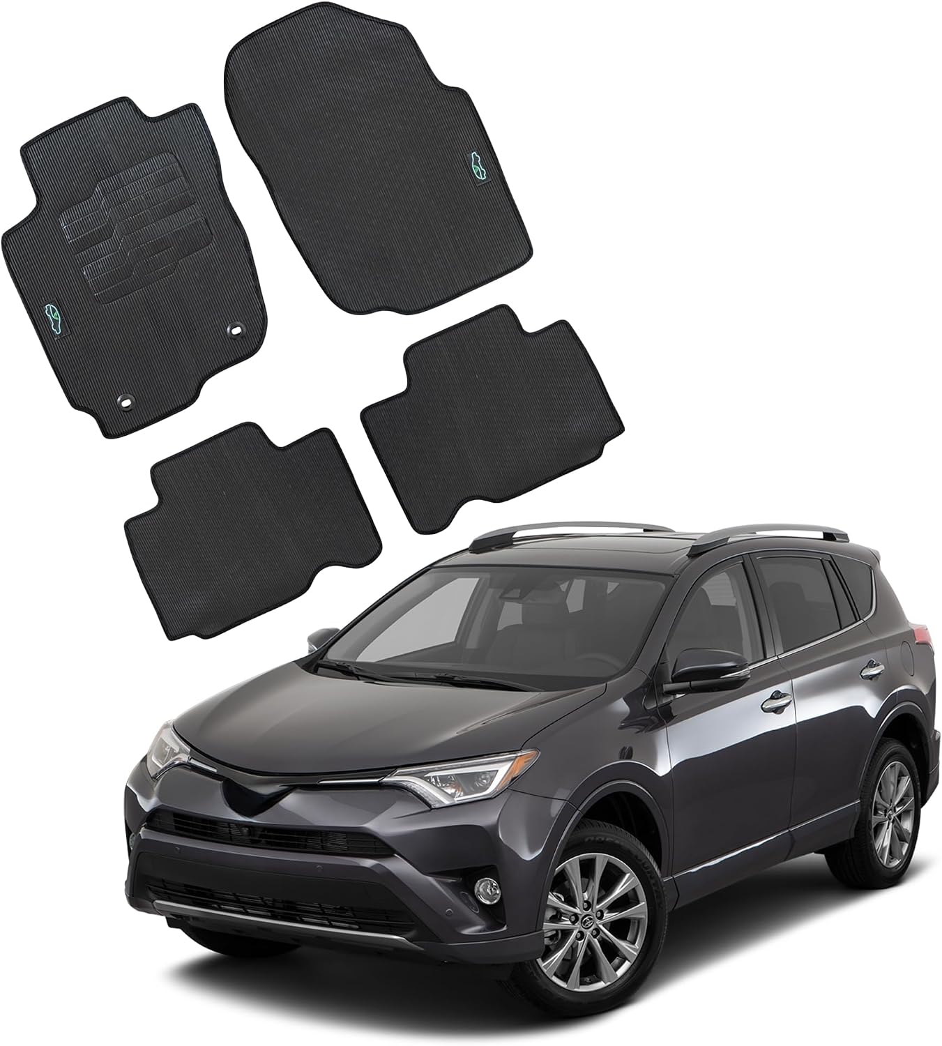 ecoMats All Weather Floor Mats for 2013 2014 2015 2016 2017 2018 Toyota RAV4, with Safety Locks, Front and Rear Set, Odorless