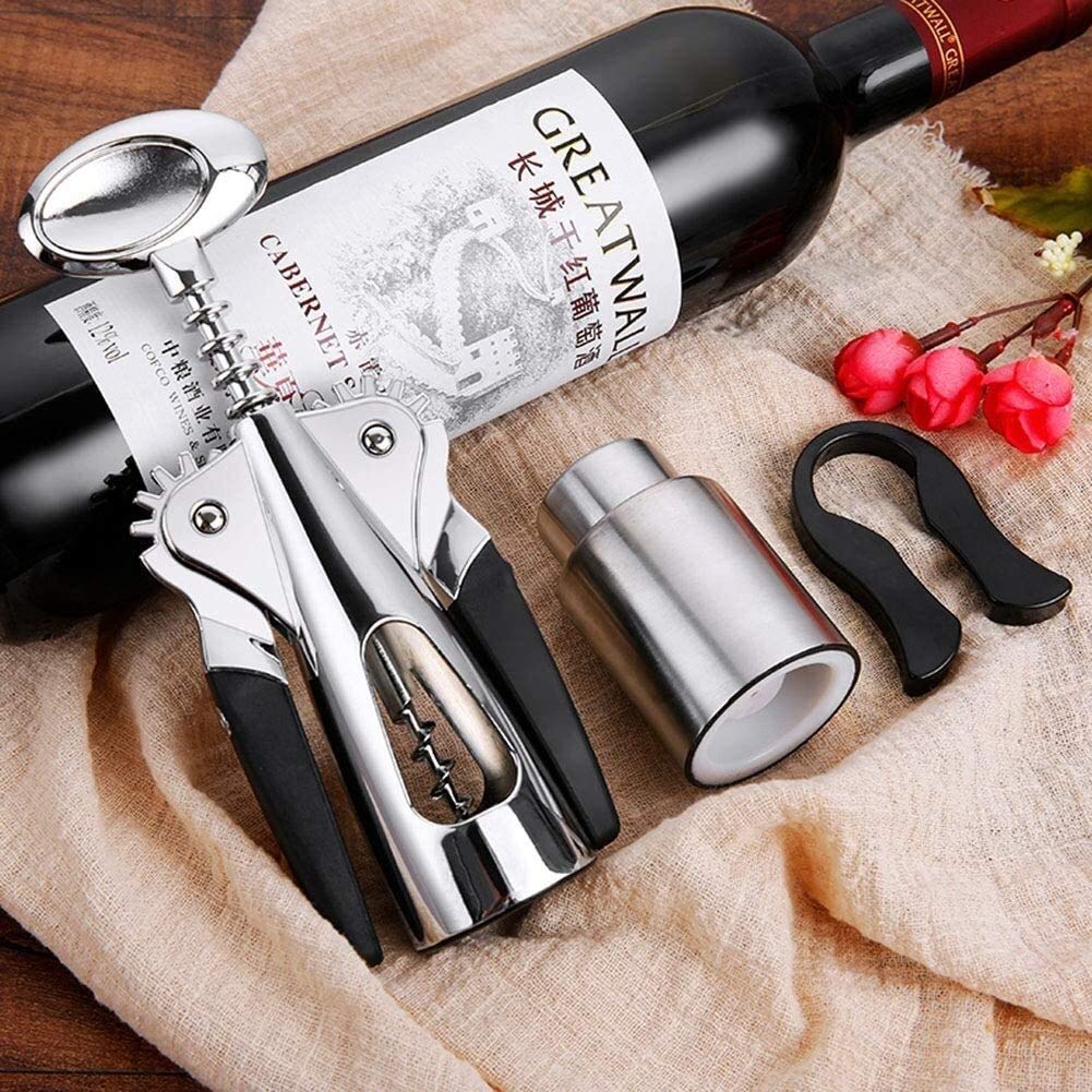 Sacacorchos con alas de acero inoxidable, abridor de vino con juego de abridor de botellas incorporado