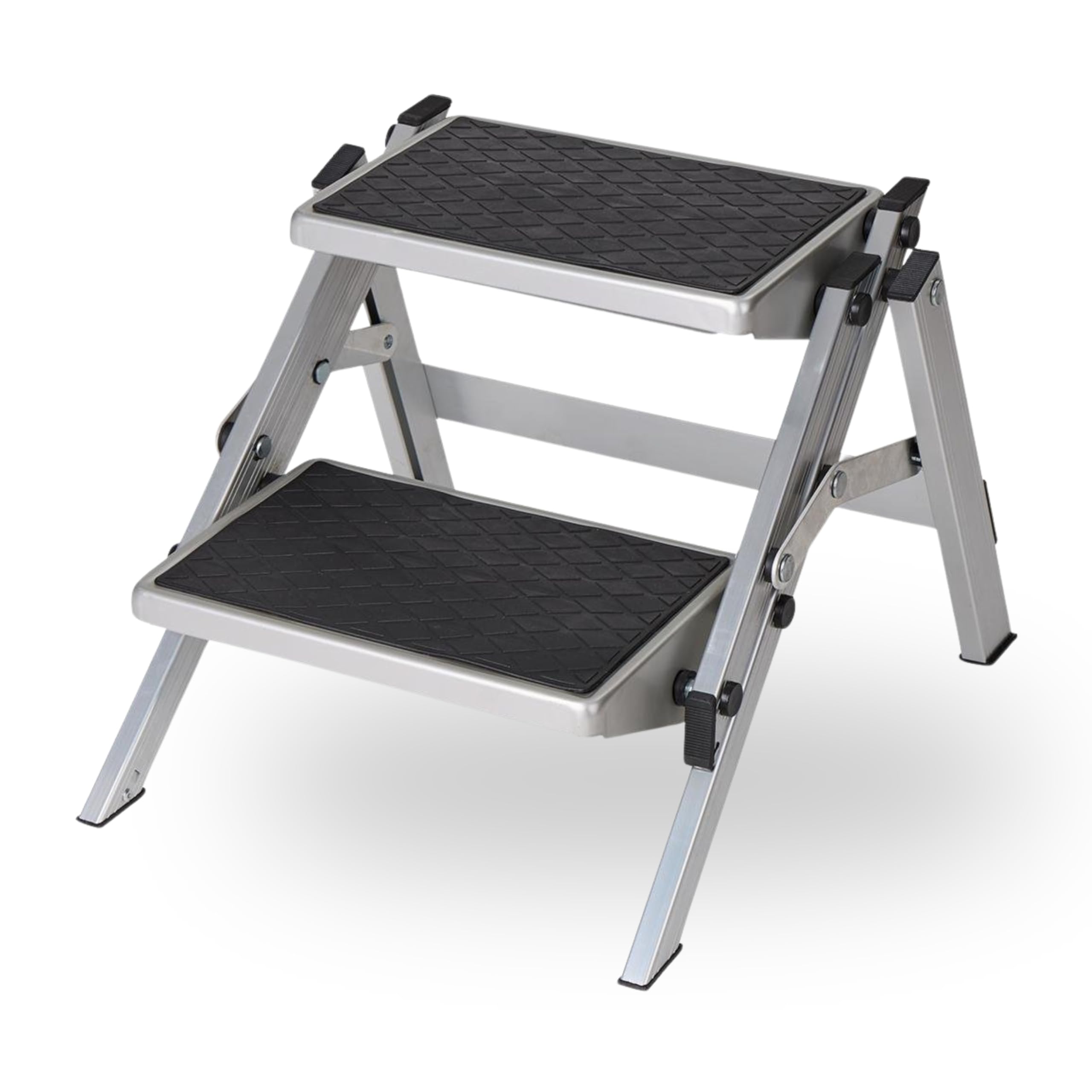 BERGER Trittleiter 2 Stufen klappbar | zusammenklappbar mit Rutschfester Gummimatte | Trittstufe Wohnwagen Tritt 2 Stufen | Tritthocker bis 150 kg belastbar (Aluminium)