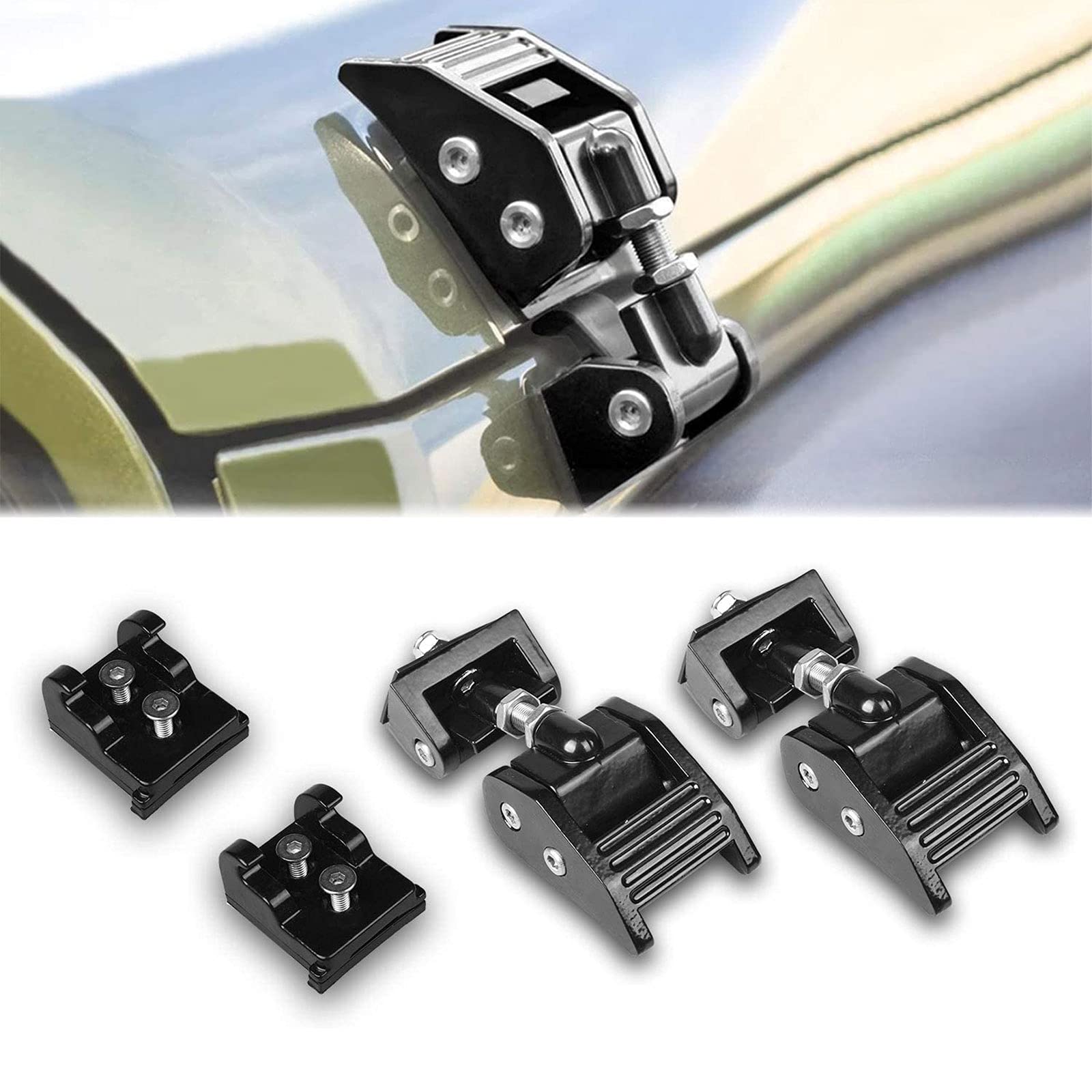 Kit Regolabile con Chiusura A Scatto per Cofano per Jeep Wrangler JK, JKU Rubicon Sahara Sport 2007-2018, Alluminio Nero, Nessuna Perforazione Richiesta, 1 Paio