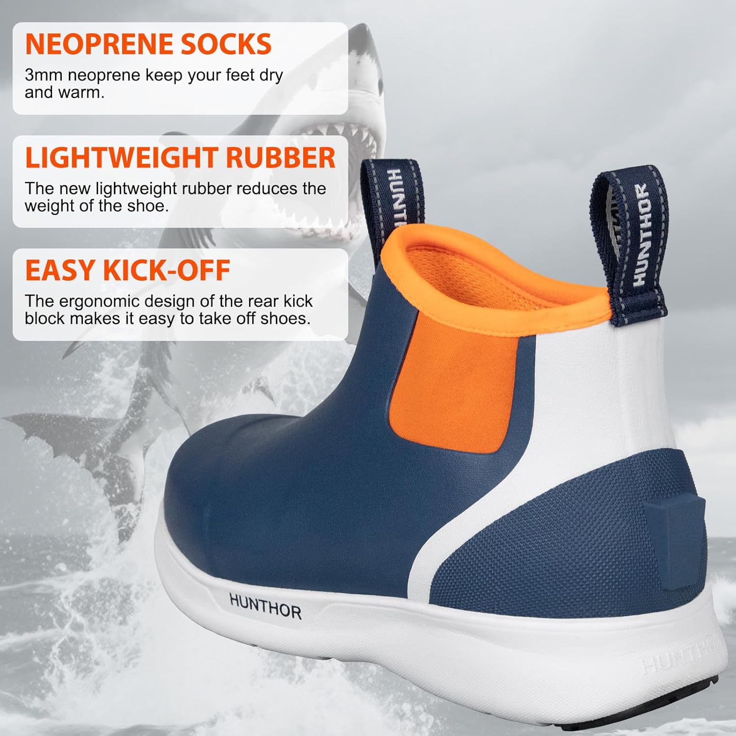 Men's Deck Boots, Anti-Slip Saltwater Fishing Waterproof Rain Boots, Rubber Boots High Traction and Performance Shoes for Sailing and Outdoors (Size 7-14)