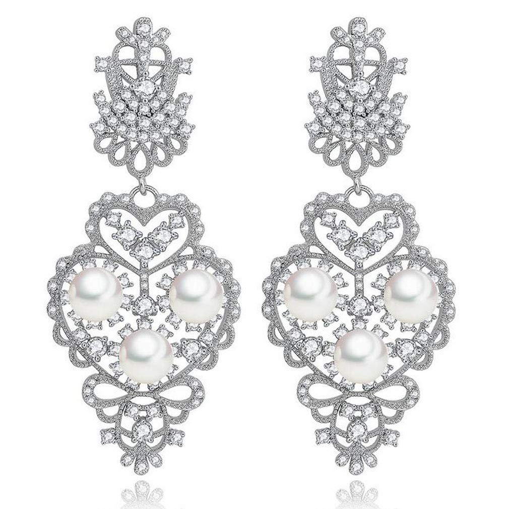 Eleganti Orecchini Pendenti in Zirconia con Perle finte per Le Donne, Regalo di Nozze, Festa, Gioielli da Sposa di San Valentino