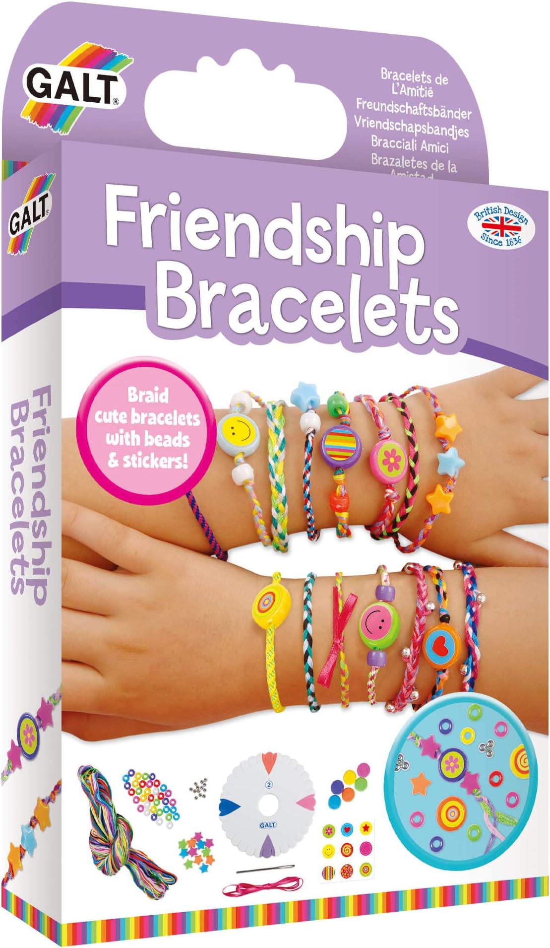 Galt Friendship Bracelets - Jewellery Making Craft Kit for Kids and Activity Pack for Girls and Boys - Colourful Threads, Beads, Stickers and Ribbon - Childrens Birthday Party Gift - Ages 7 Years Plus
