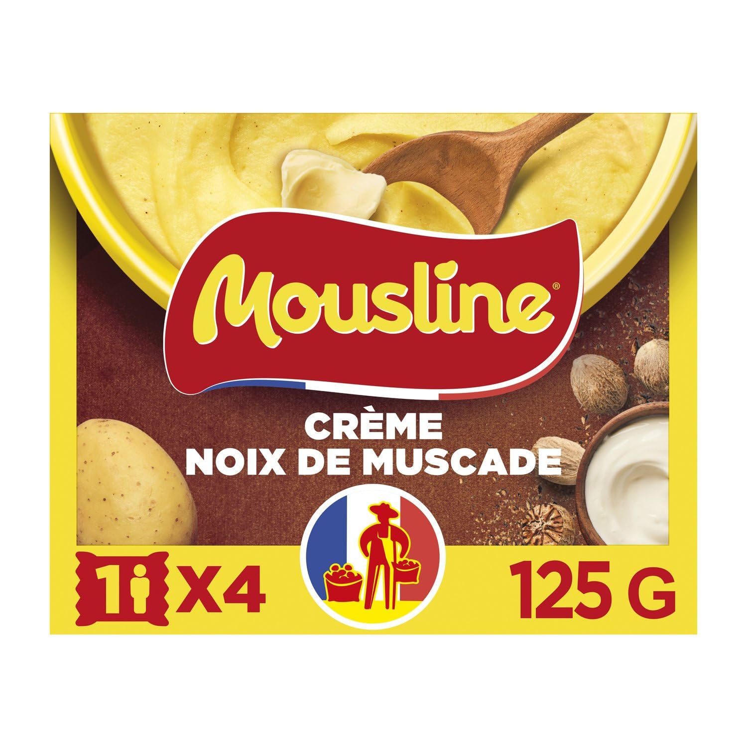 MOUSLINE - Purée Crème et Noix de Muscade - 100% Purée de Pommes de Terre Déshydratée · Idéal Accompagnement Plats Mijotés & Viandes - les 4 sachets de 31,25 g - 125g - Le Lot De 4