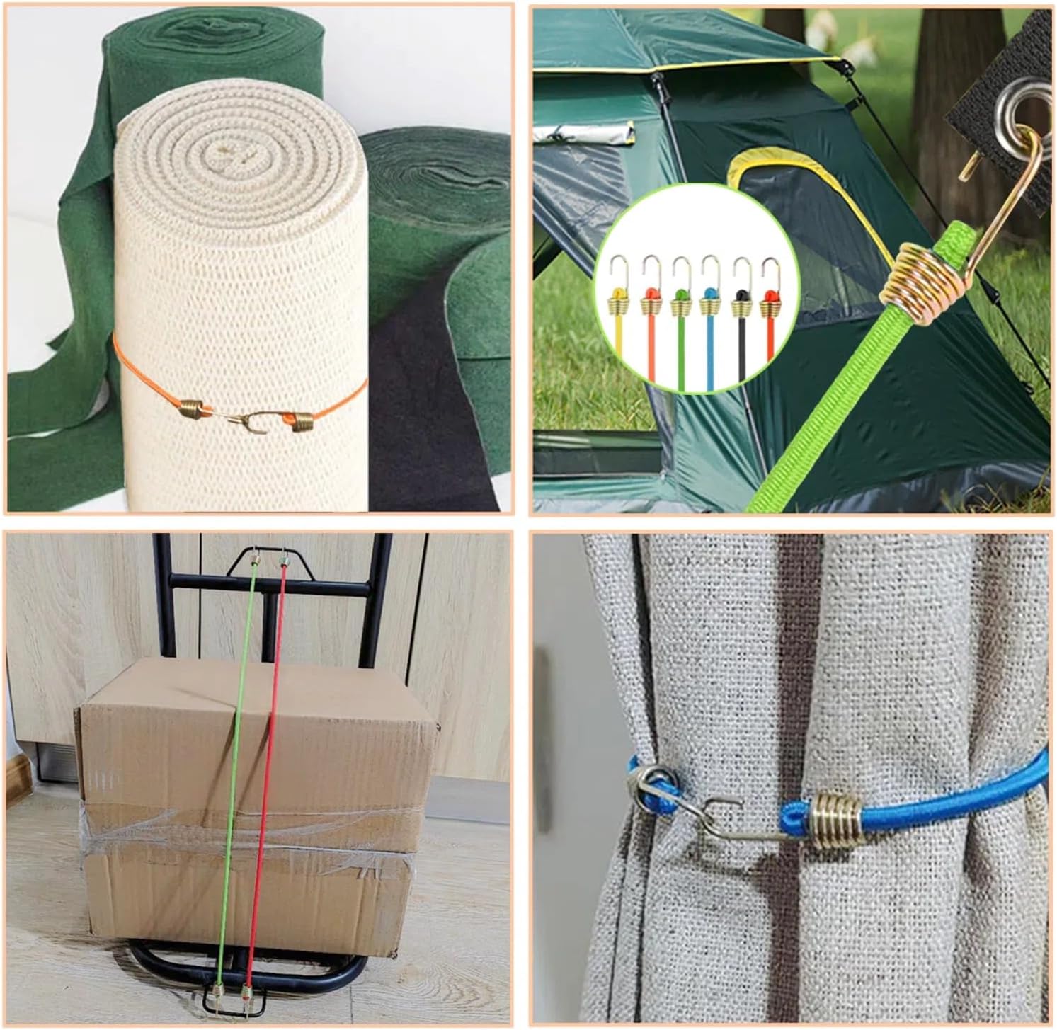 12 Pcs Small Bungee Cords with Hooks Adjustable 10 Inch Mini Bungee Cords in 6 Colors for Bicycles Carts Curtains Outdoor Tools and Cargo Accessories
