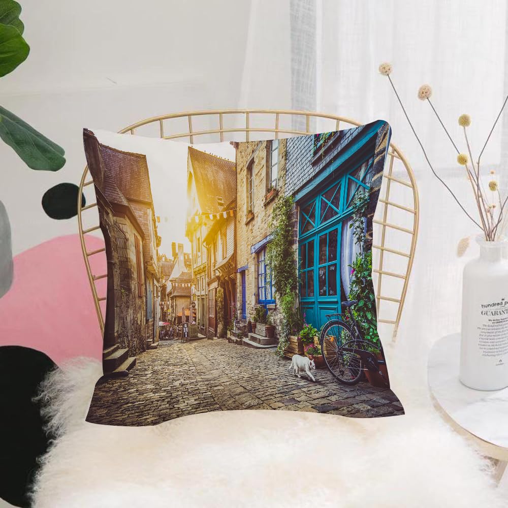 Hyosxw Old Town Europe Sunset With Retro Vintage - A8 Cushion Cover,Throw Pillow Case Home Decorative For Living Room Bedroom Sofa Chair 18X18 Inch,Old Town Europe Sunset With Retro Vintage,Pillowcase 45X45cm