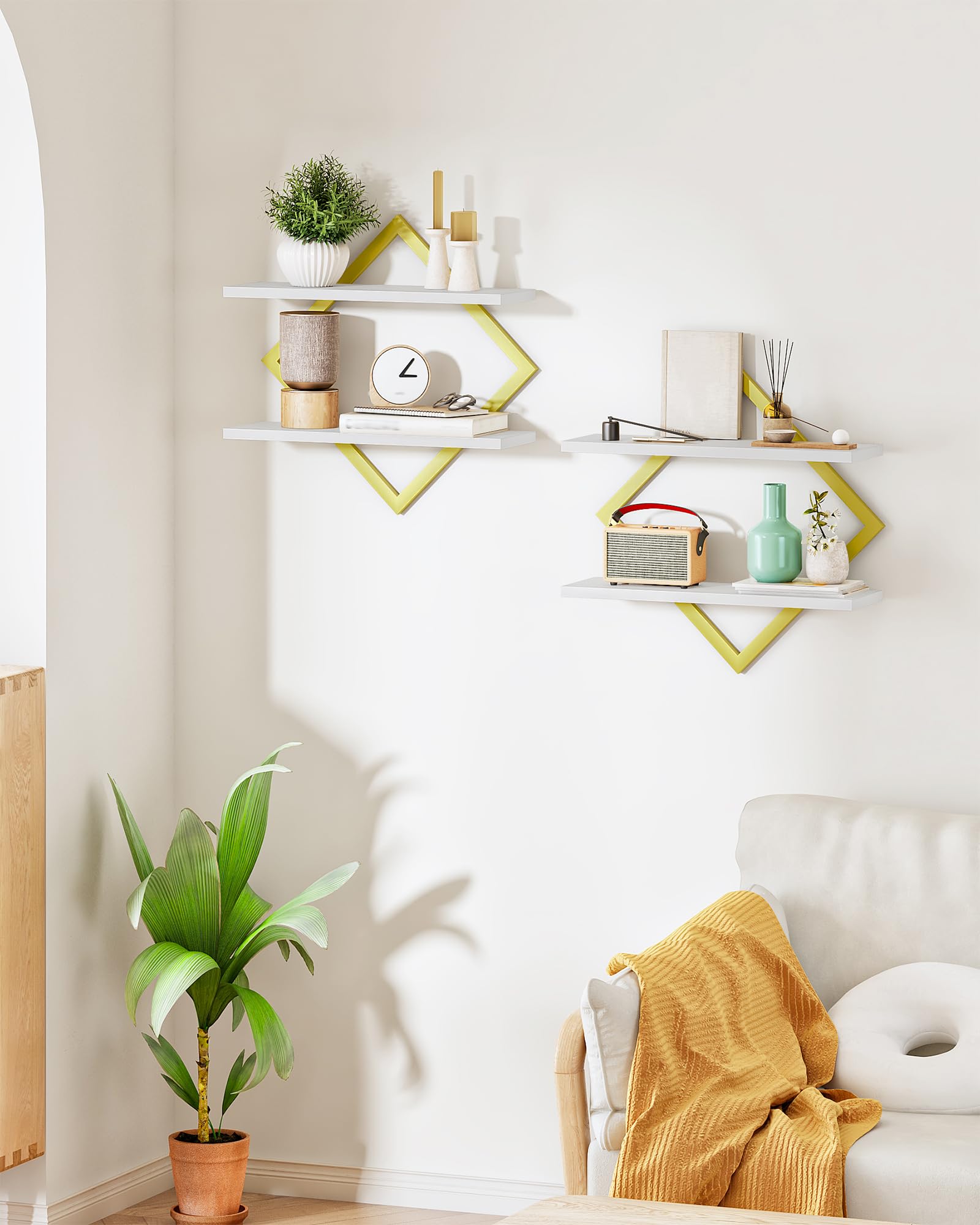 CHOEZON Floating Shelves, Set of 2 Wall Shelves, 2-Tier Hanging Shelves, Wall Shelf Set of 2, Wall Mounted Shelves - Image 2