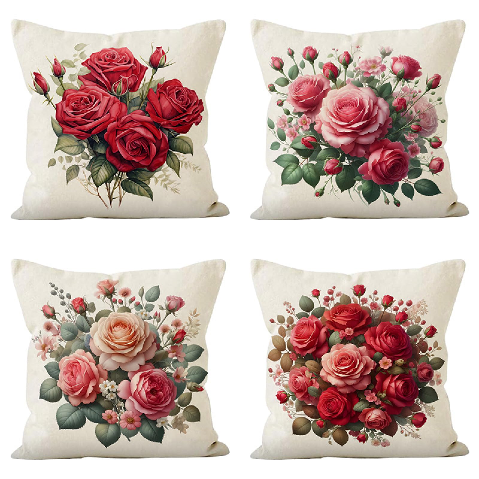 Cushion Covers Pink Green Pillow Cases 4 Pack Sofa Cushions 40x40cm