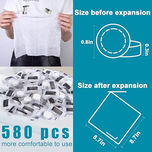 Miniatura 2 de MCPINKY Tabletas de toalla comprimida, 580 piezas de papel higiénico, toallas de viaje, toallas portátiles, suaves, sin perfume