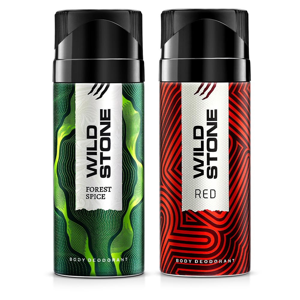 Red and Forest Spice Deodorants Body Spray for Men, Deo Combo Pack of 2 (150ml each)