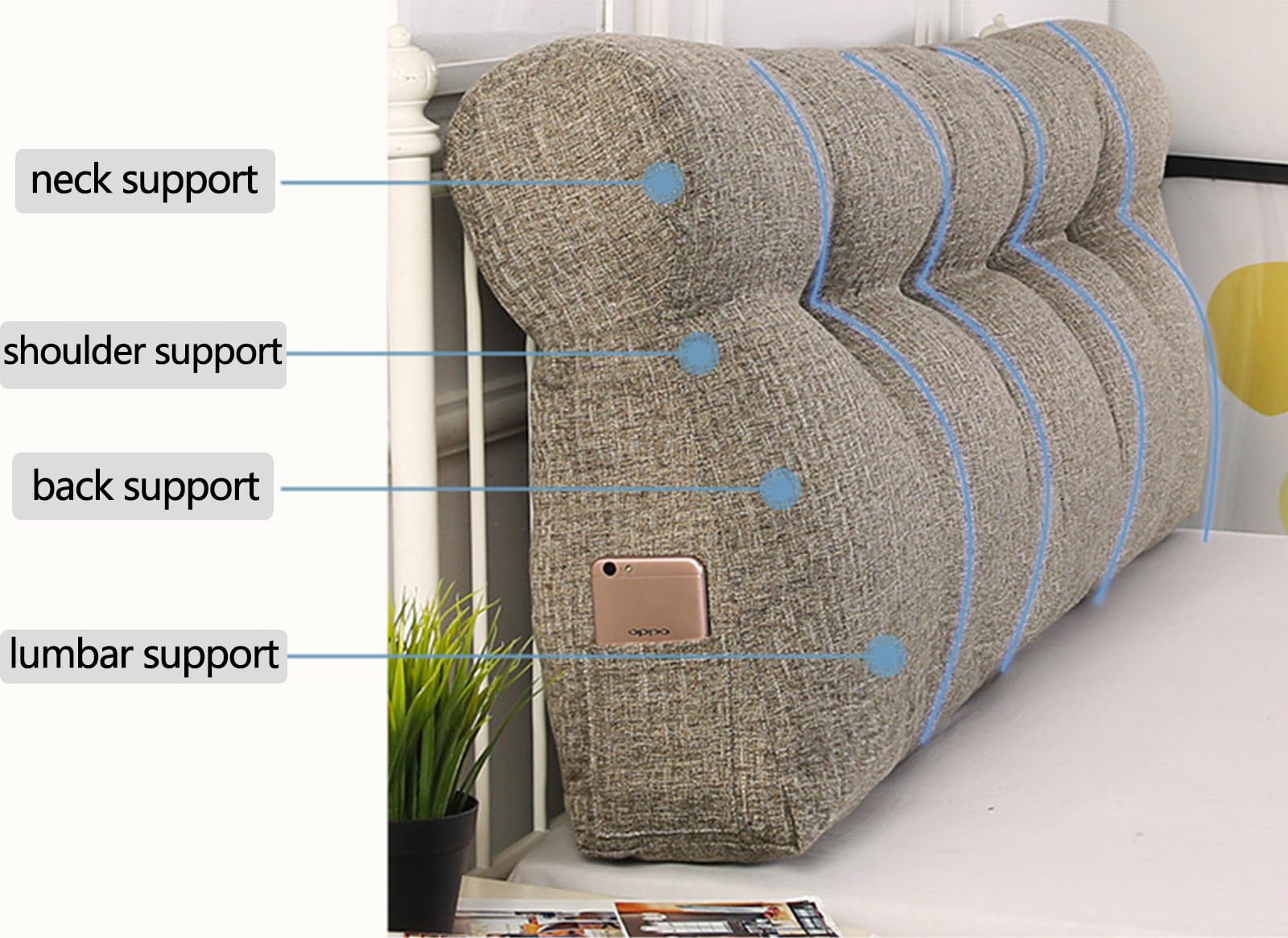 Cojín De Respaldo para Sofá Cama Cabecero Acolchado Respaldo Suave Cojín De Lectura Rectángulo Cojín Lumbar con Funda Rimovibile Adecuado para Cama Y Sofá F 150x50x15cm