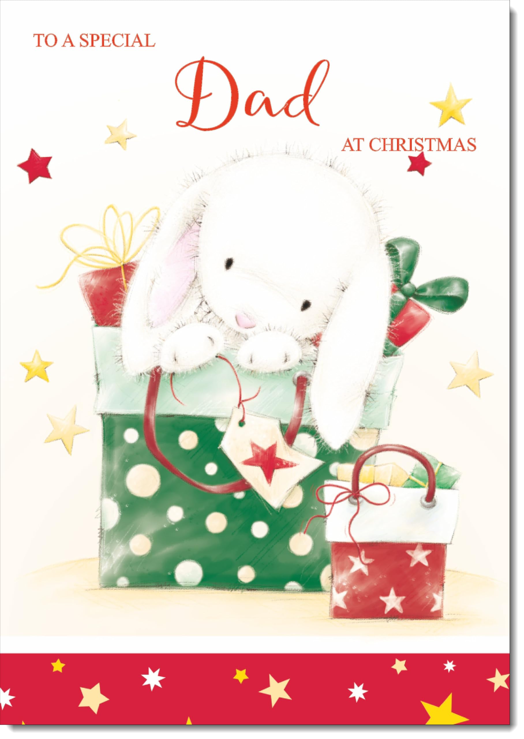 doodlecards Dad Christmas Card Cute Rabbit with Parcels Large A4 Size Christmas Card for Dad with Plain Envelope โ image 1