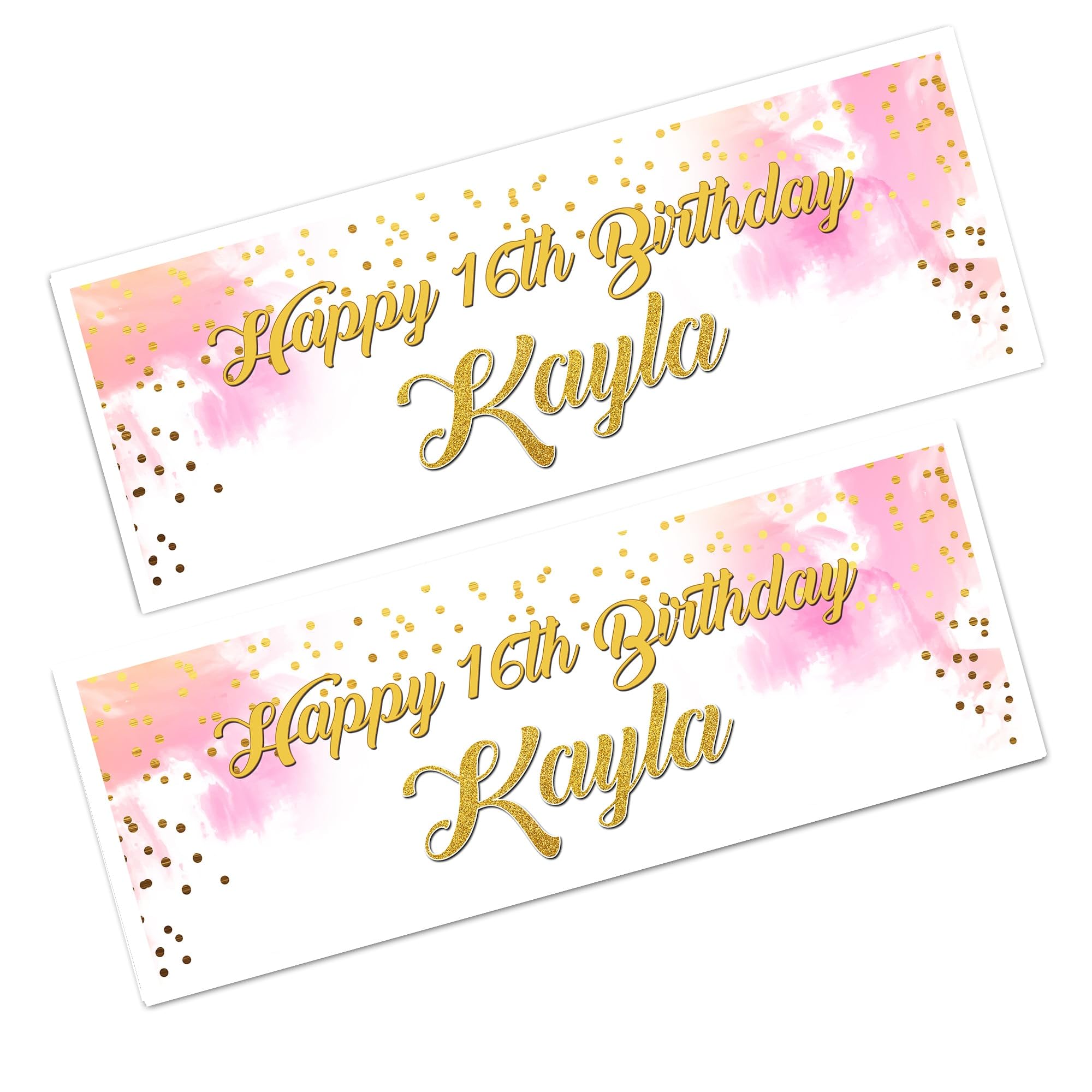 x2 Rose Gold Personalised Happy Birthday Name Age Banners