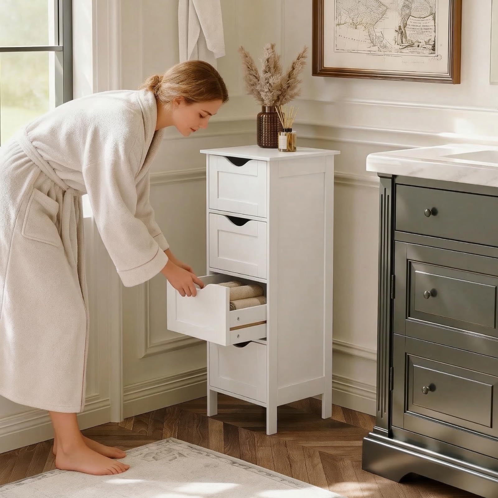 Amazon.com: VINGLI White Bathroom Storage Cabinet with 4 Drawers
