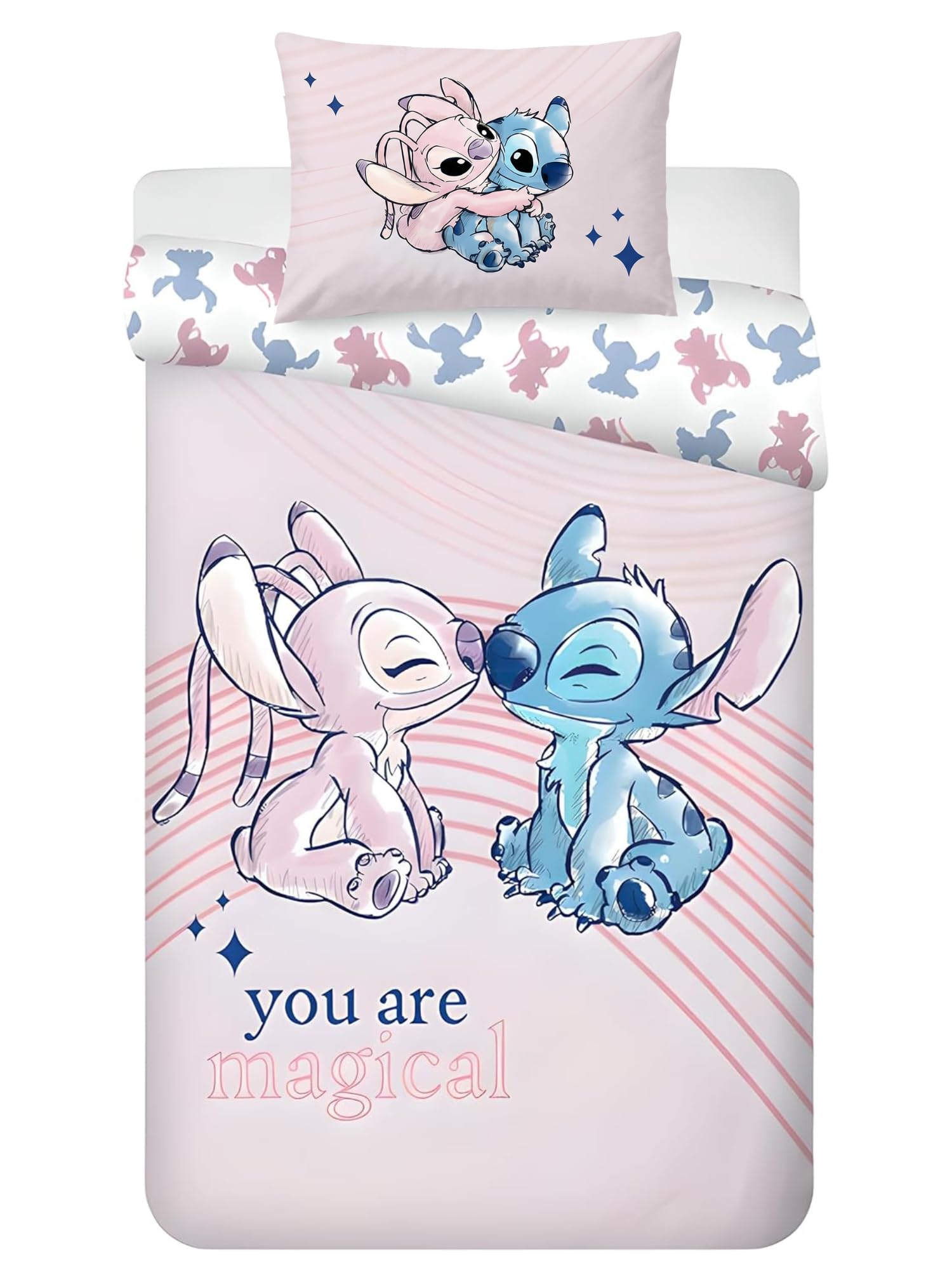 Disney Stitch & Angel βYou Are Magicalβ Bedding Set | Single Size Duvet Cover 140x200 cm & Pillowcase 50x70 cm, 100% Cotton | Soft & Breathable Stitch Bedlinen Set Design for Kids