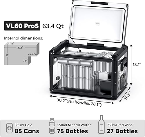 Miniatura 2 de ICECO Refrigerador portátil VL60 Pro de 63.4 cuartos de galón de zona única, tapa multidireccional, USB dual y CC 1224 V, CA 110-240 V, congelador