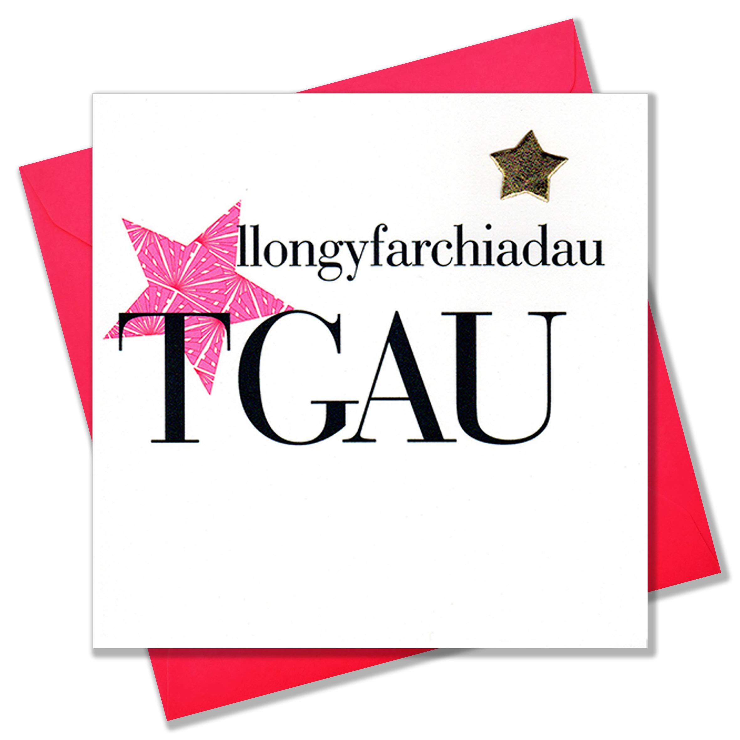 Claire Giles Greeting Cards, Welsh GCSE results Card, Pink Stars design Exam Congratulations Card, Embellished with a Padded Star