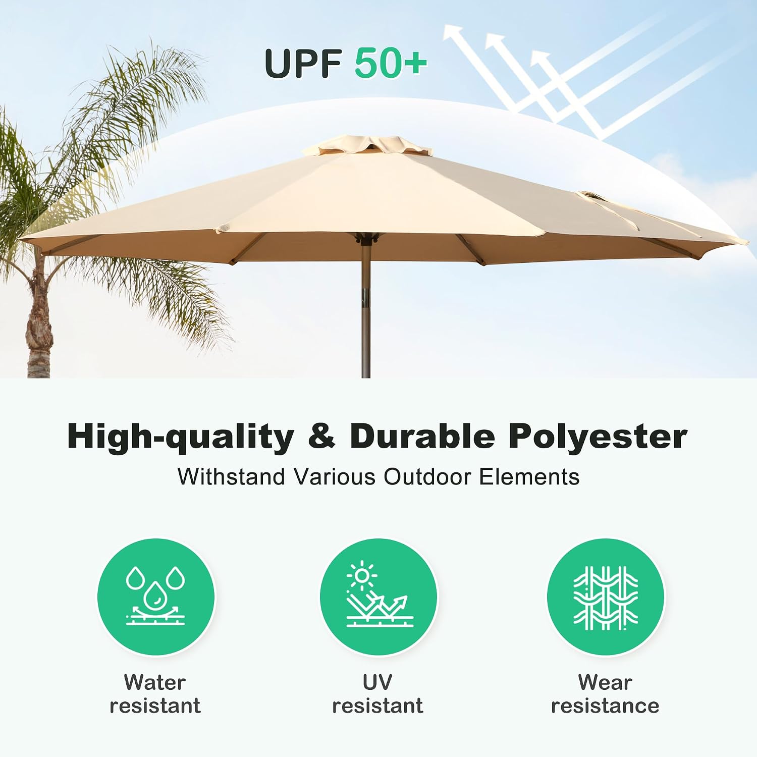 Domi 10FT Patio Umbrellas, Aluminum Large Table Umbrella with 8 Sturdy Ribs, Tilt and Sun Umbrellas for Outdoor, Garden, Deck, Backyard and Pool (10FT, Beige)