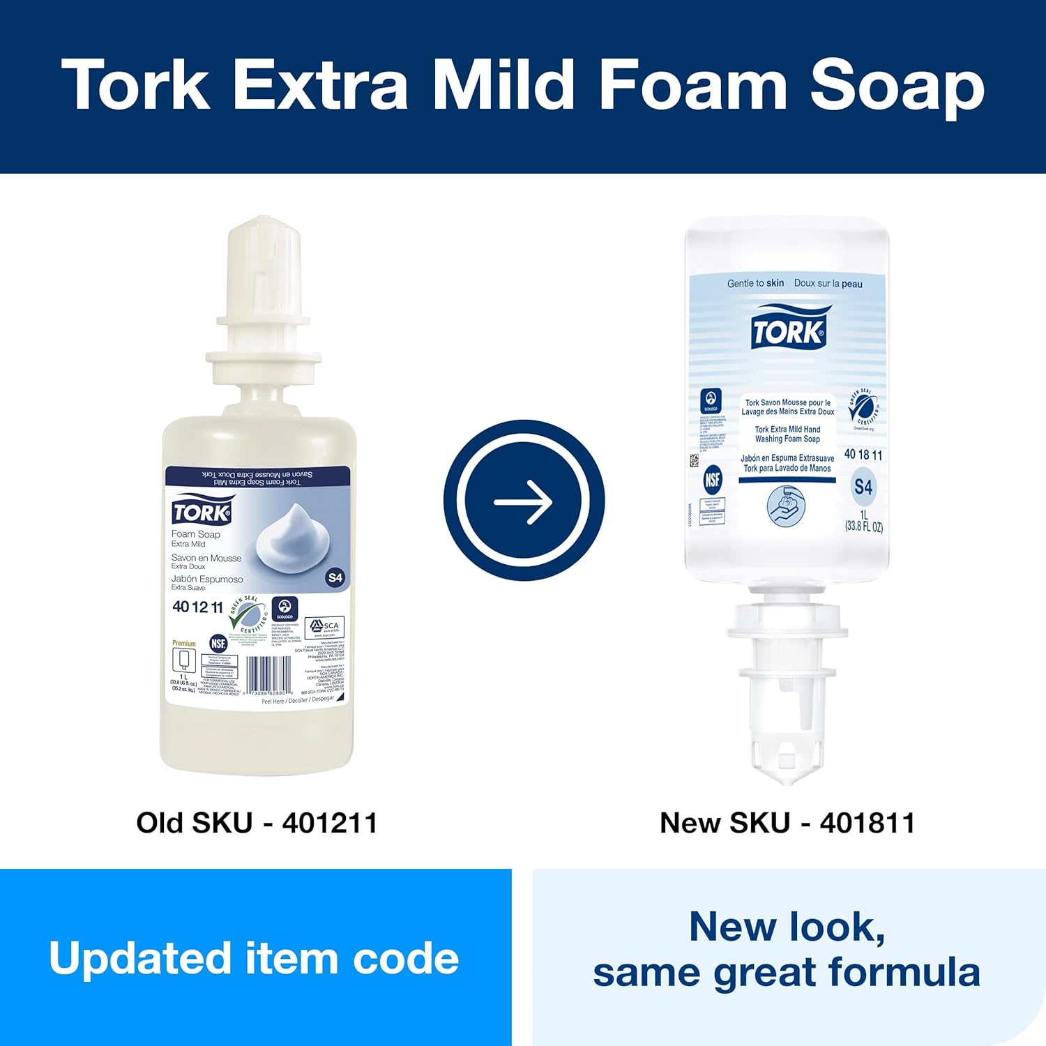 Tork Extra Mild Hand Washing Foam Soap S4, No Fragrance Added, 6 x 1L, 401811 (formerly 401211)