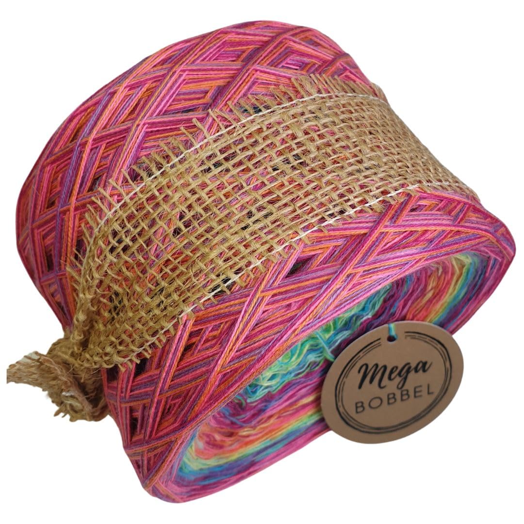 MegaBobbel*Konfetti*A507* (Außenfarbe: (Milka)+Hot Pink+Candy+Mango) Farbverlaufsgarn - Lace Garn Bobbel Wolle zum Häkeln & Stricken - 50% Baumwolle/50% Polyacryl (4 fädig, 3750m)