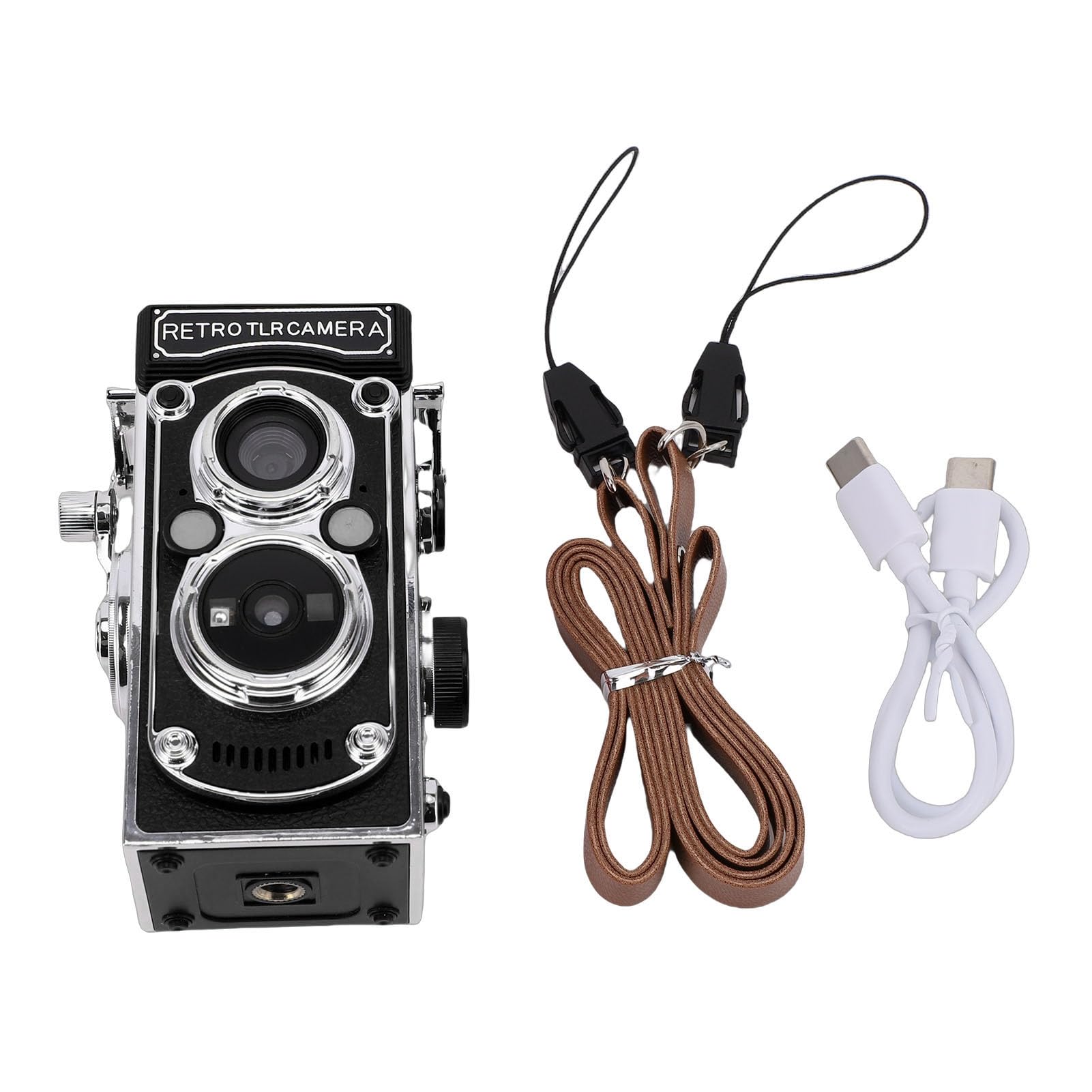 Cámara Digital Vintage 24M 2.7K Enfoque automático Estilo TLR Cámara portátil Viaje Grabación Diaria (Negra)