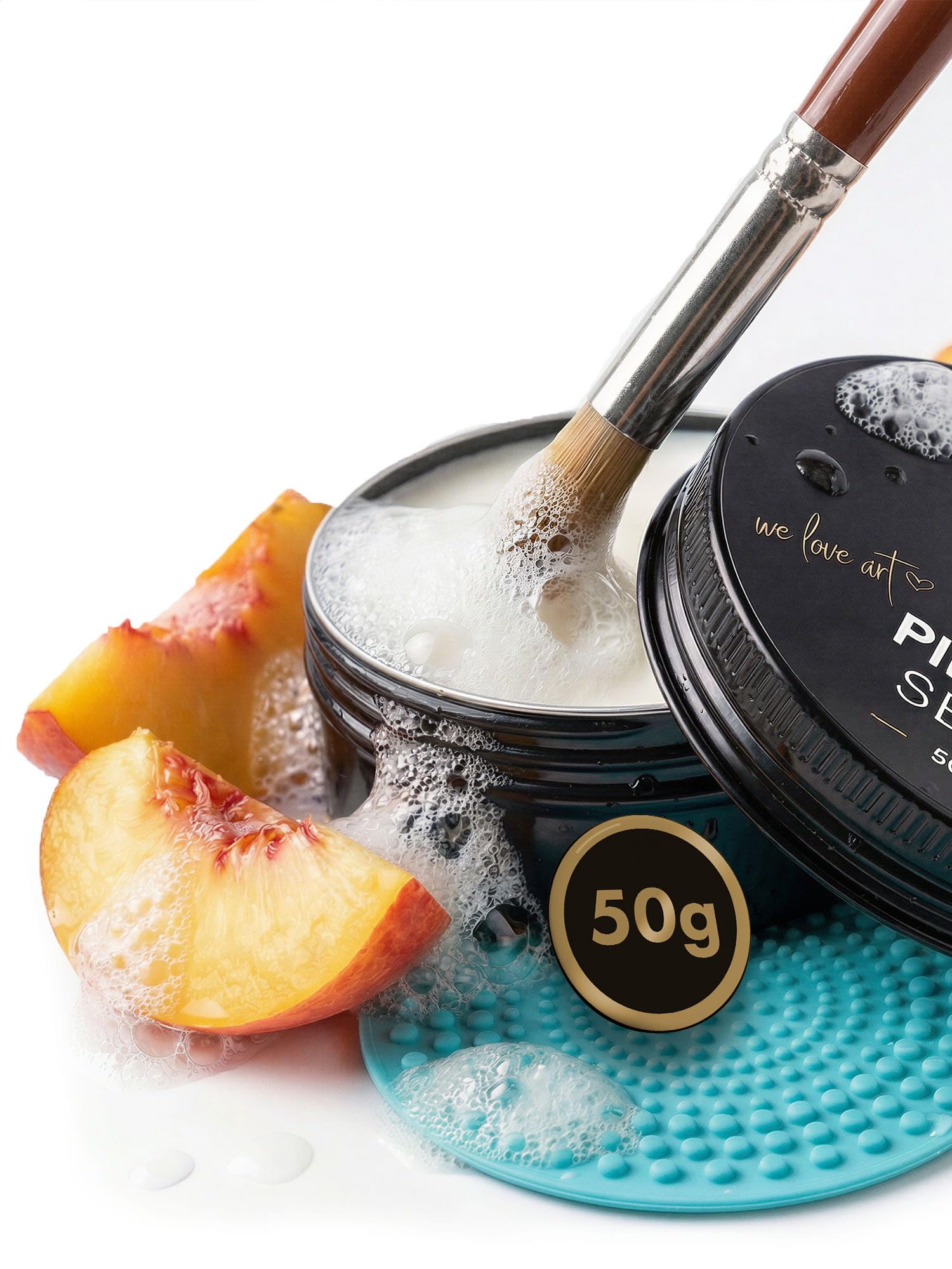 CreaTek Premium Pinselseife 50g + praktische Silikon Reinigungsmatte für tiefenwirksame Reinigung - hochwertiger Pinselreiniger Acrylfarbe, Aquarellfarbe - 100% vegane Pinsel Seife, Brush Soap