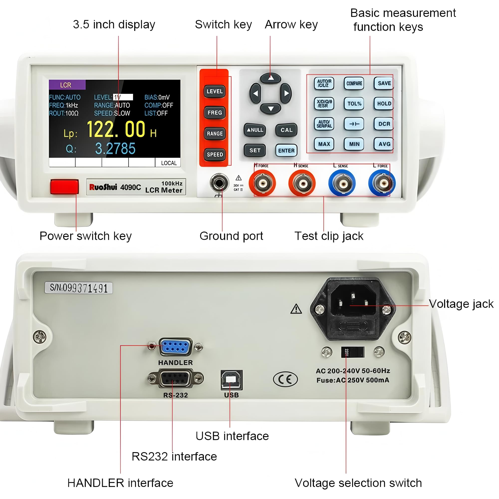 RUOSHUI 4090A/B/C 5 digit Digital Desktop Type Bridge LCR Meter RS232(or 485) 1500mV adjustable Analyzer(RUOSHUI 4090A)