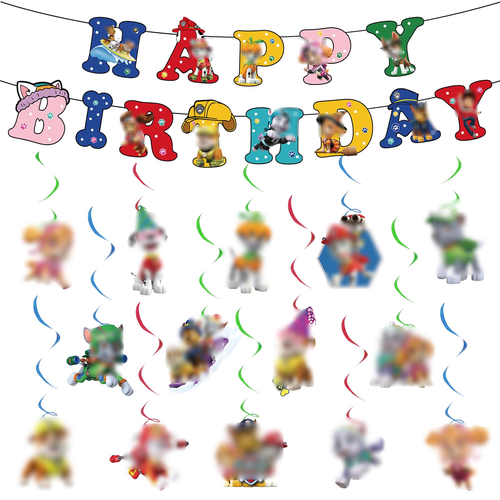 banner6044 Dog Birthday Decorations Banner- Dog Kids Party Decorations Birthday Banner, Bunting Garland and Hanging Swirls DecorationS ParTy Pack for BirthDay ParTY Supplies DecoratioNS