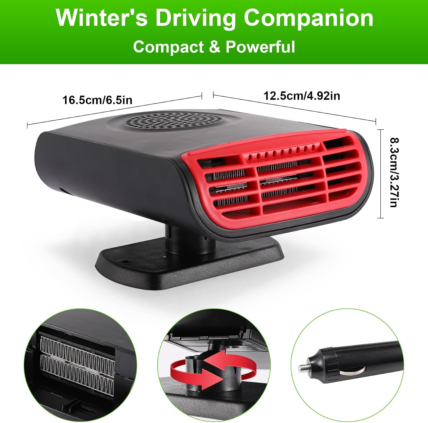 12V Car Heater, 150W Portable Auto Defroster & Defogger with 2-Speed Settings, Aromatherapy Diffuser for Quick Warmth in Car, Truck, Van, Office