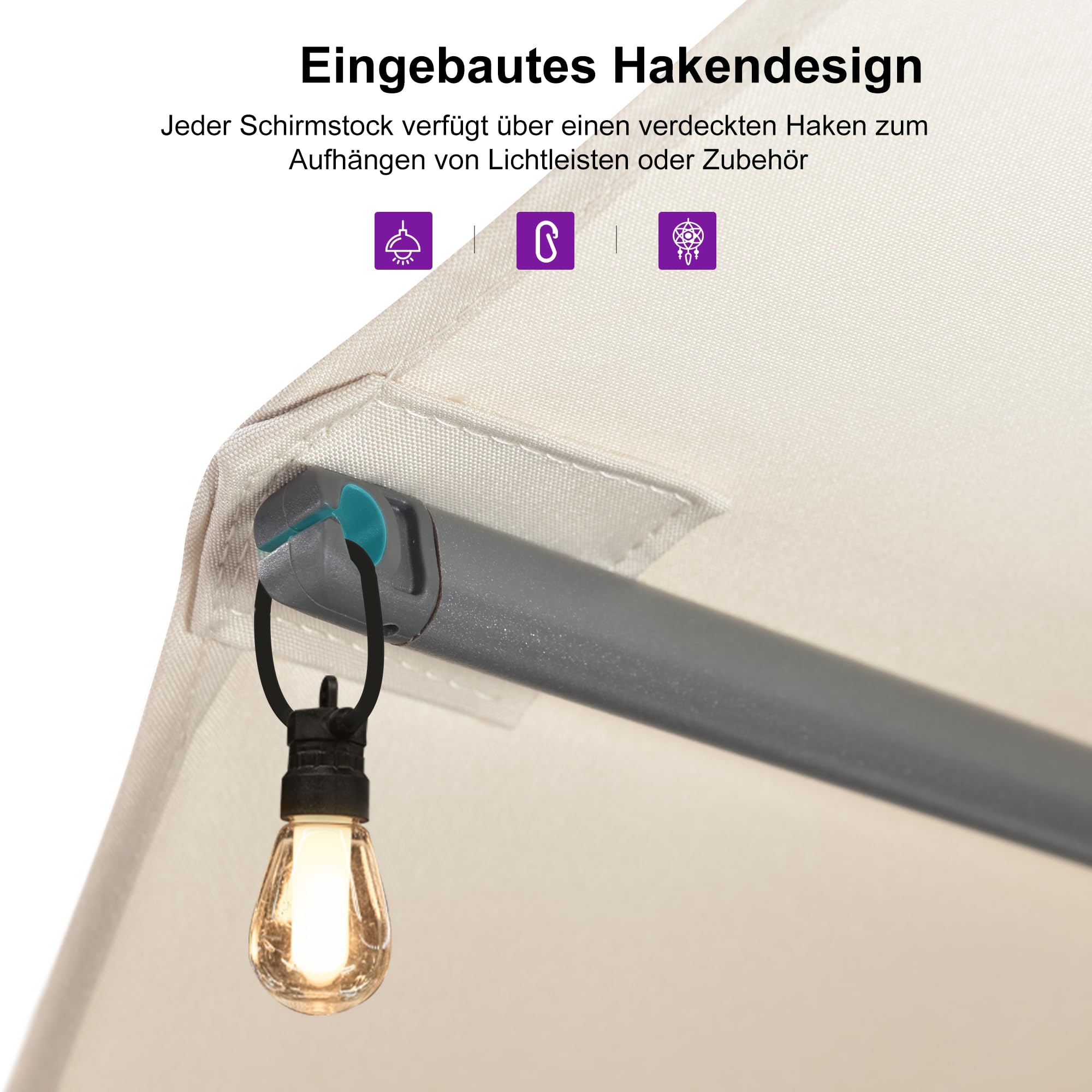 PURPLE LEAF Sonnenschirm 455 × 270 cm mit Kurbel Doppelsonnenschirm, Beige | XL-Schatten, Stabiler Rostschutz-Rahmen, Leichte Kurbelbedienung, UV-Schutz Polyesterz, Inklusive Sandsack, für Cafés