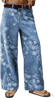 chouyatou Women's Casual Floral Printed Jeans Baggy Y2K Wide Leg Jeans Boyfriend Denim Ankle Pants