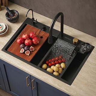 DOLANTO Kitchen Sink 30"x18"x9" Inch Waterfall Sink 304 Grade Stainless Steel Smart Kitchen Sink with ANTI SCRATCH HONEYCOMB DESIGN Integrated Waterfall & Pull-down Faucet