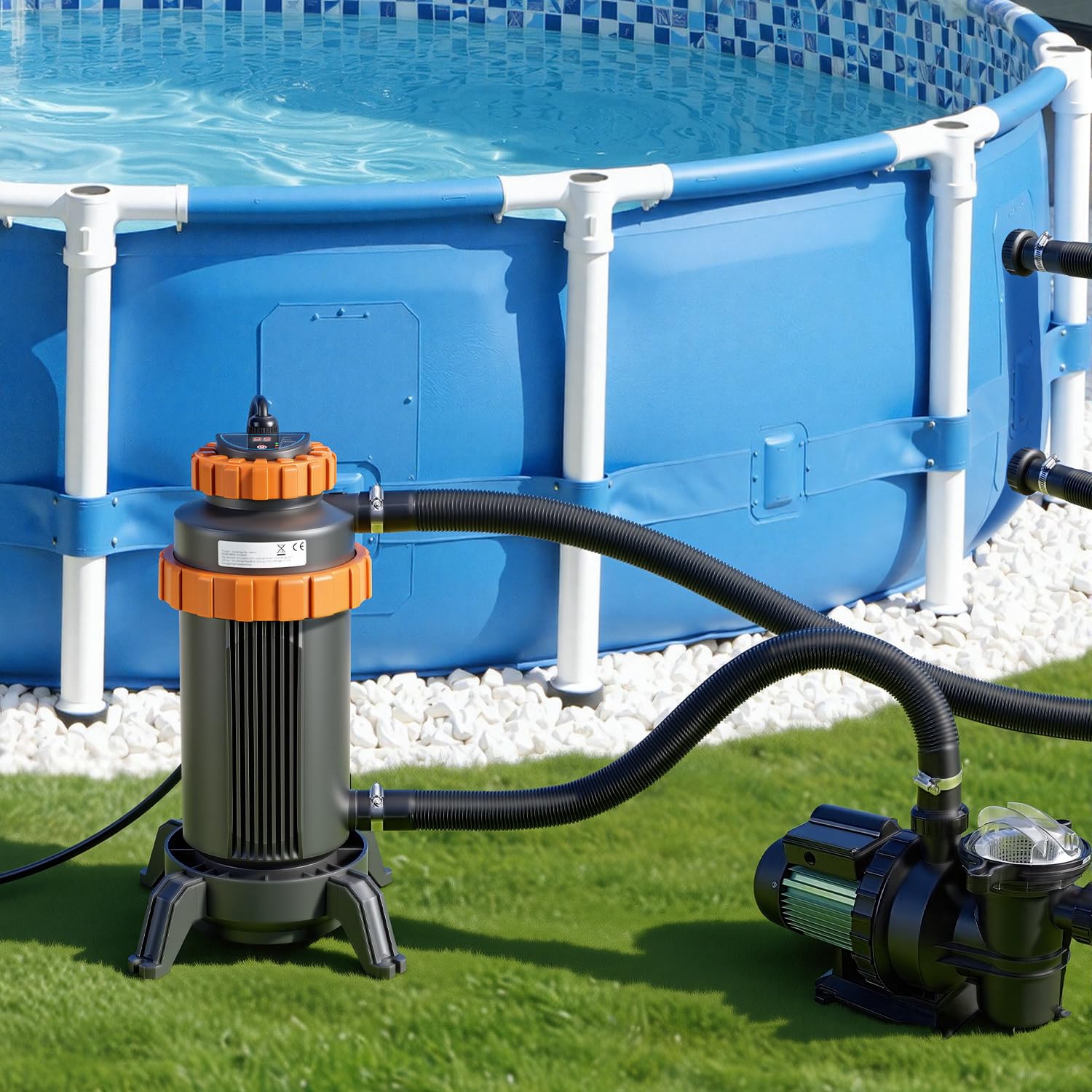 Fiqops Chauffage de Piscine électrique, Ø 29 x 42 cm Chauffage de Piscine électrique,Chauffage de Piscine,Protection Contre Les fuites, Protection Contre Le basculement, matériau Ignifuge