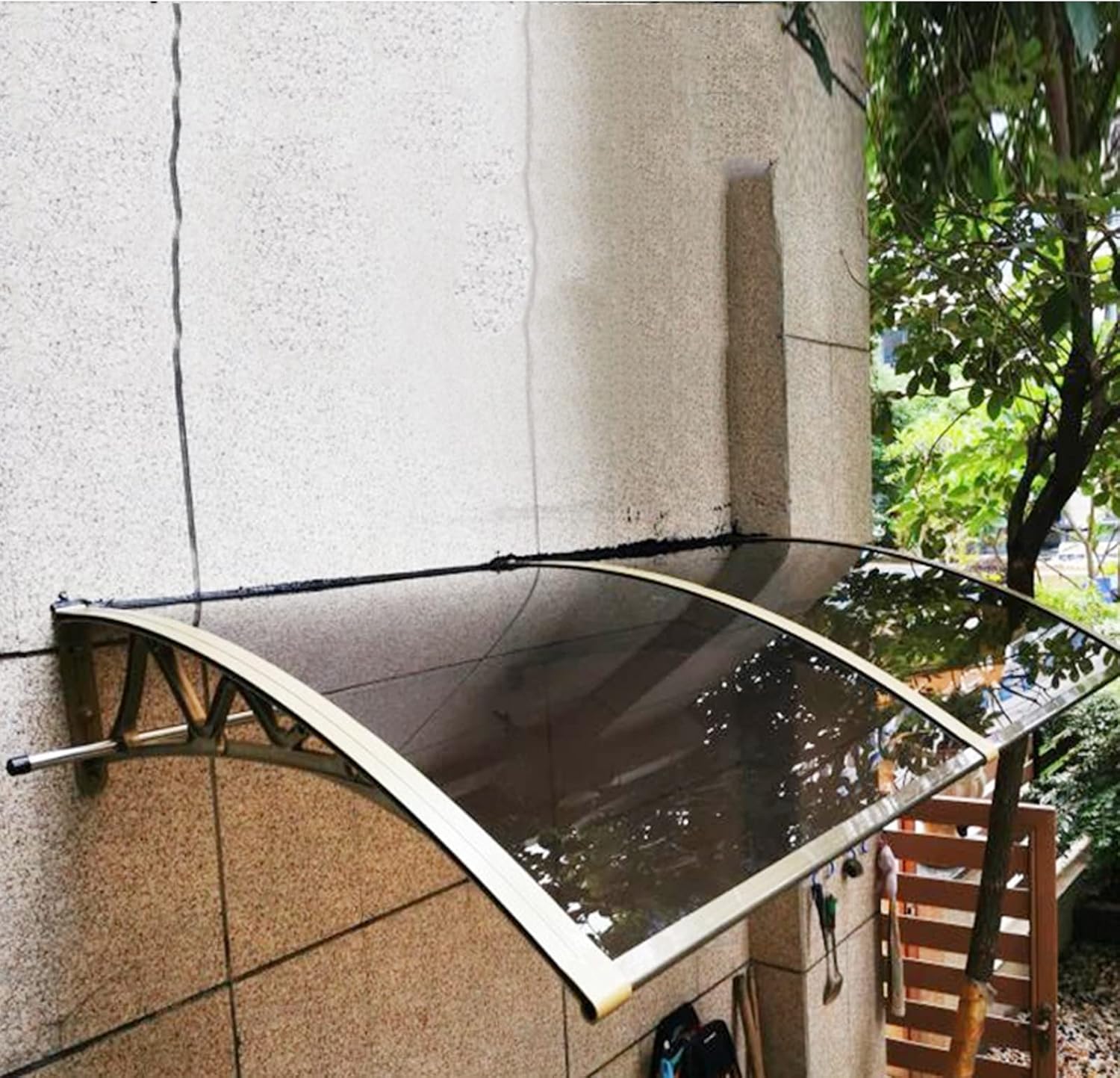 Porch Canopy,All Weather Front Door Canopy,Easy Set-Up Door Awning Window Awning,Aluminium/Polycarbonate Board,Curved Outdoor Canopy for Patio Roof Backyard Pavilion (60x100cm/24 x39)