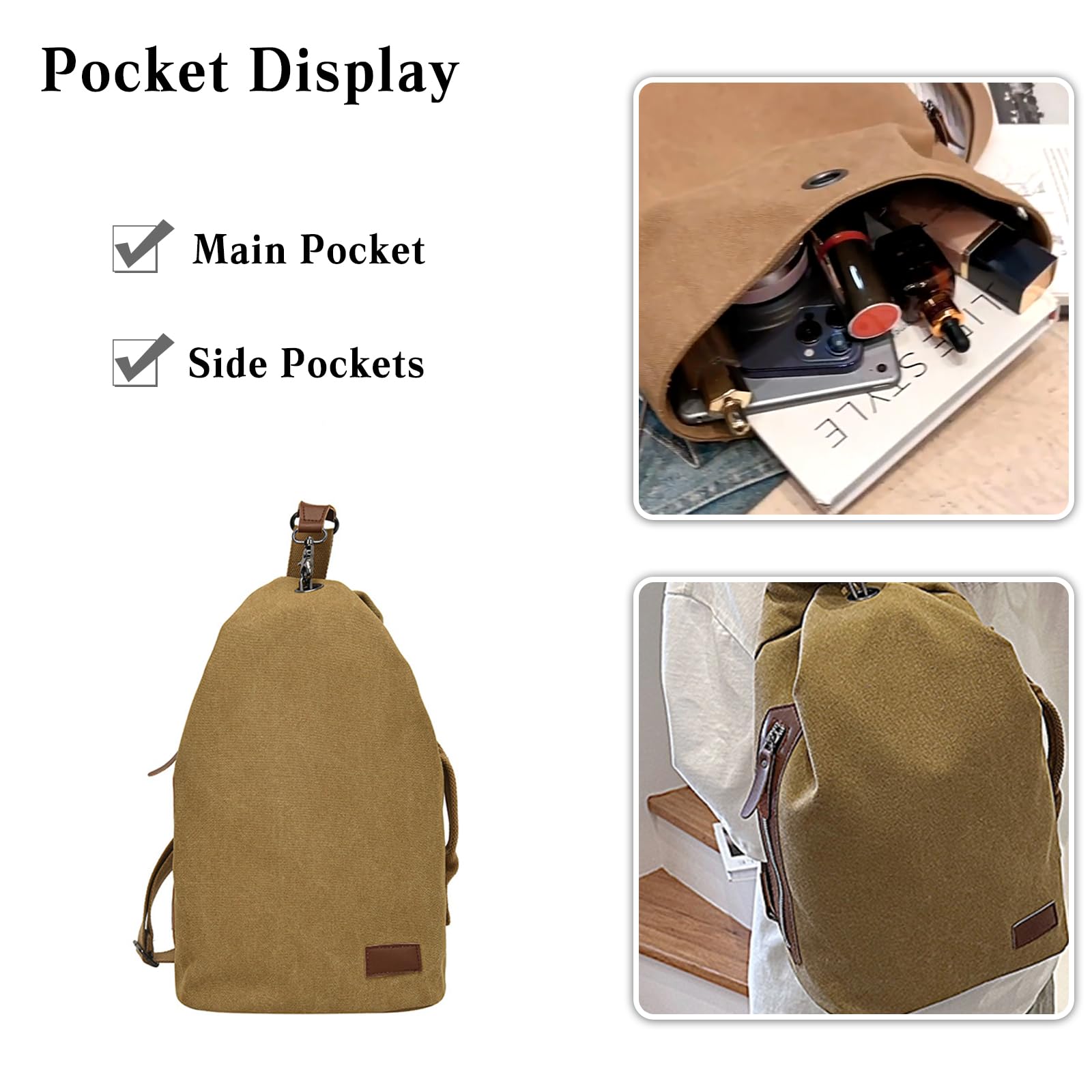 CORIOS Unisex Brusttasche Sling Rucksack Herren Damen Canvas Schultertasche Leicht Crossbody Umhängetasche Sporttasche Beiläufig Chest Bag Crossover Daypack für Reise Wandern Laufen Klettern Khaki